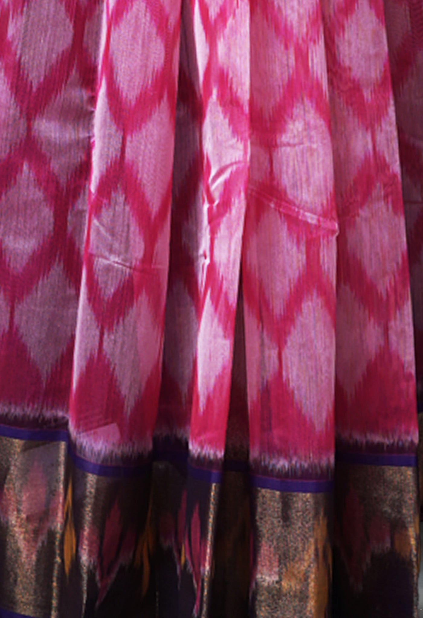 Pink-Dark Blue Pure Pochampally Cotton Silk Saree-UNM82269
