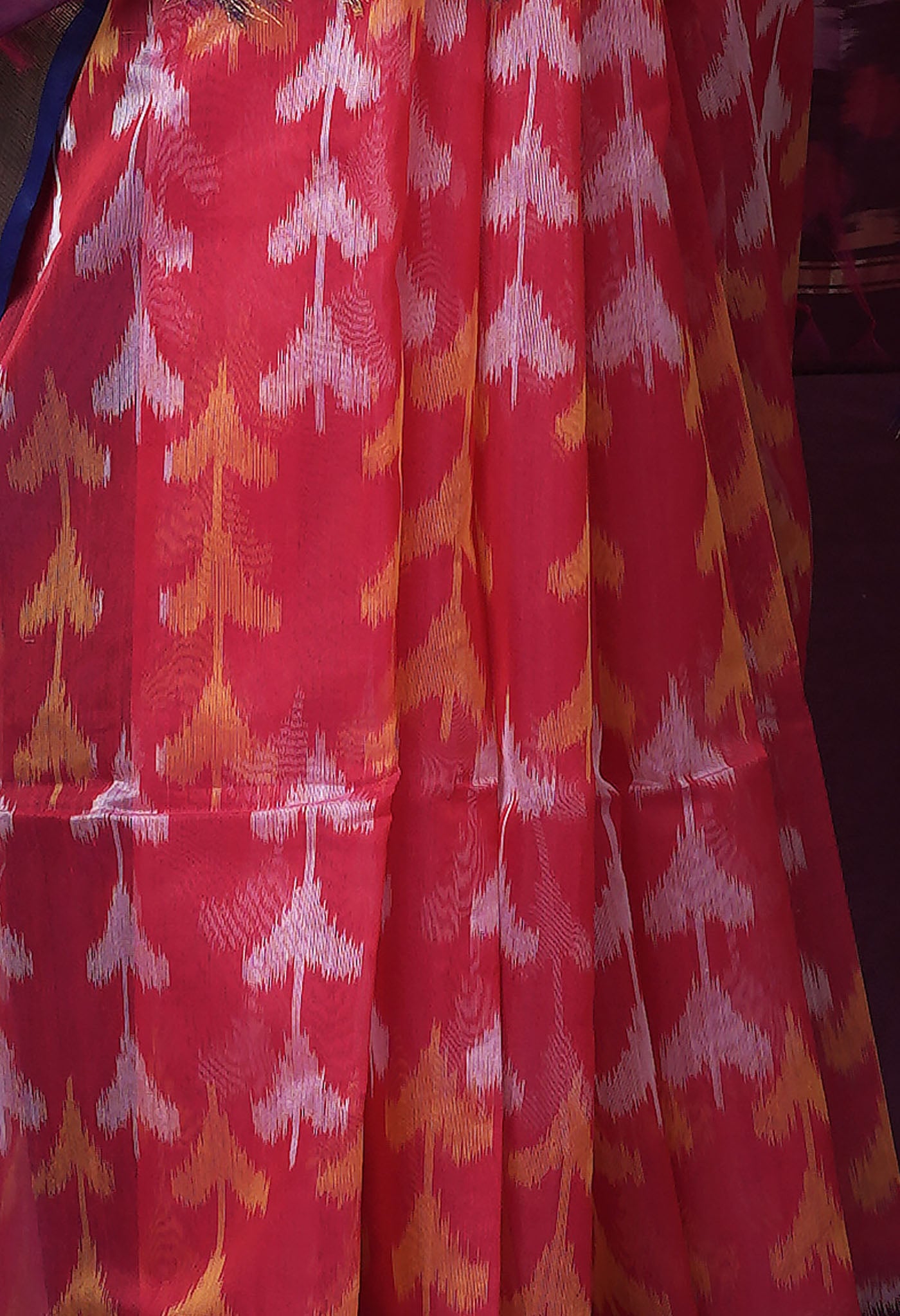 Pink-Dark Blue Pure Pochampally Cotton Silk Saree-UNM82277