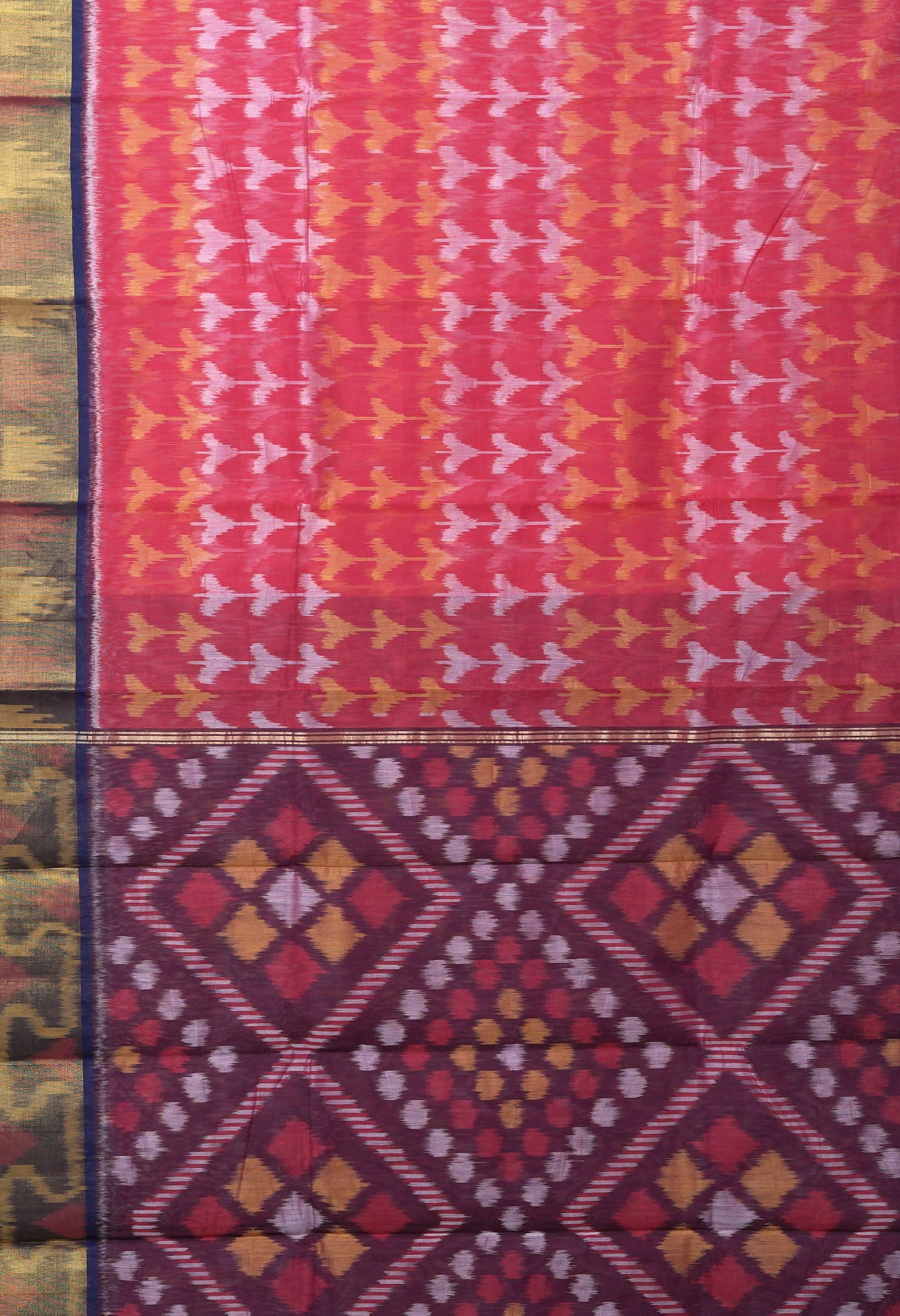 Pink-Dark Blue Pure Pochampally Cotton Silk Saree-UNM82277