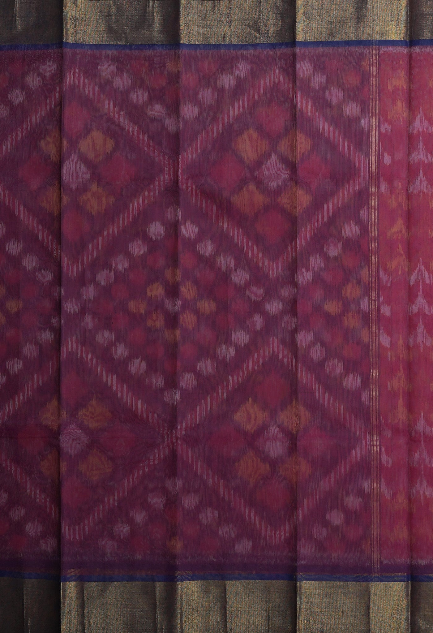 Pink-Dark Blue Pure Pochampally Cotton Silk Saree-UNM82277