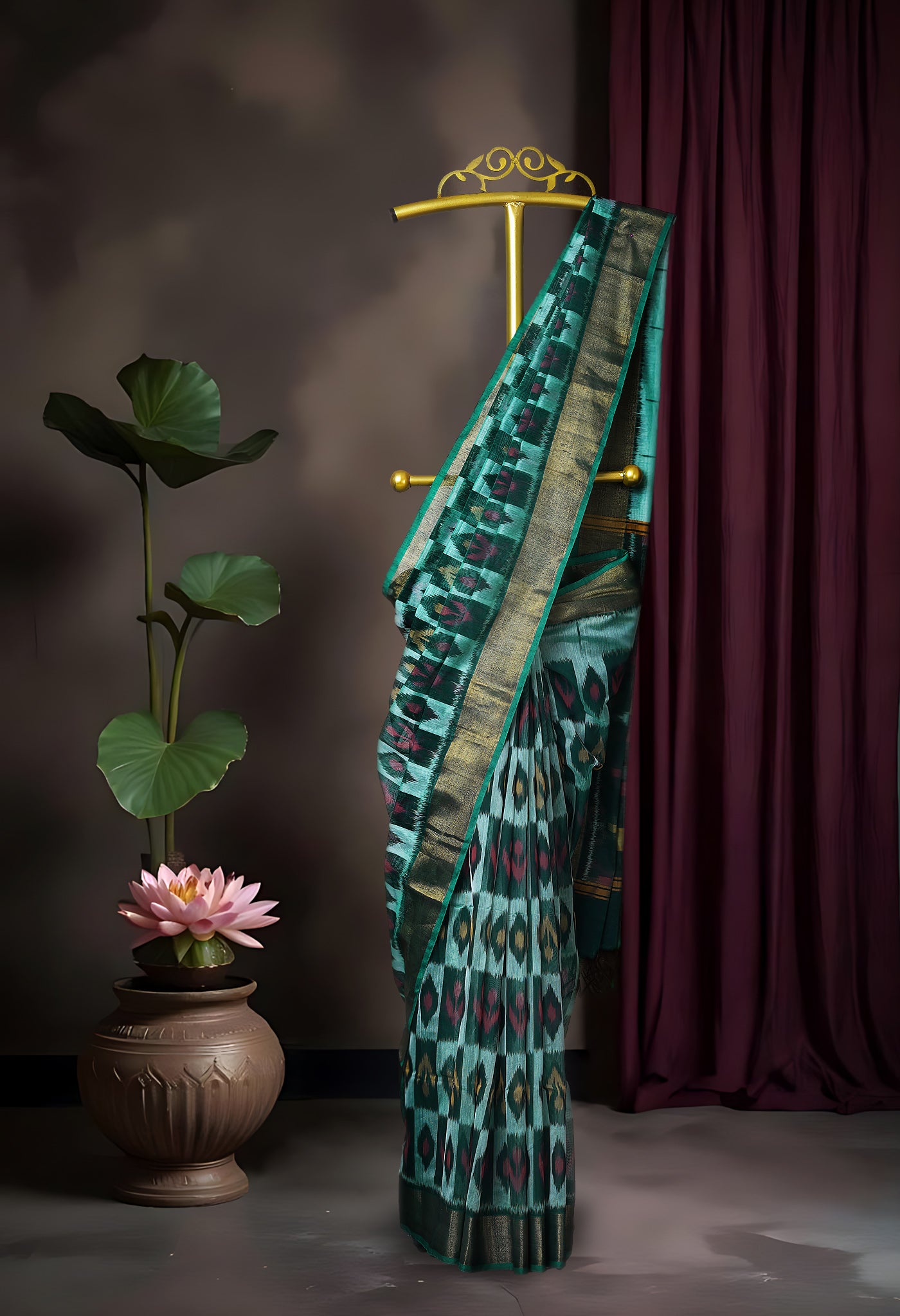 Green-Dark Green Pure Pochampally Cotton Silk Saree-UNM82280