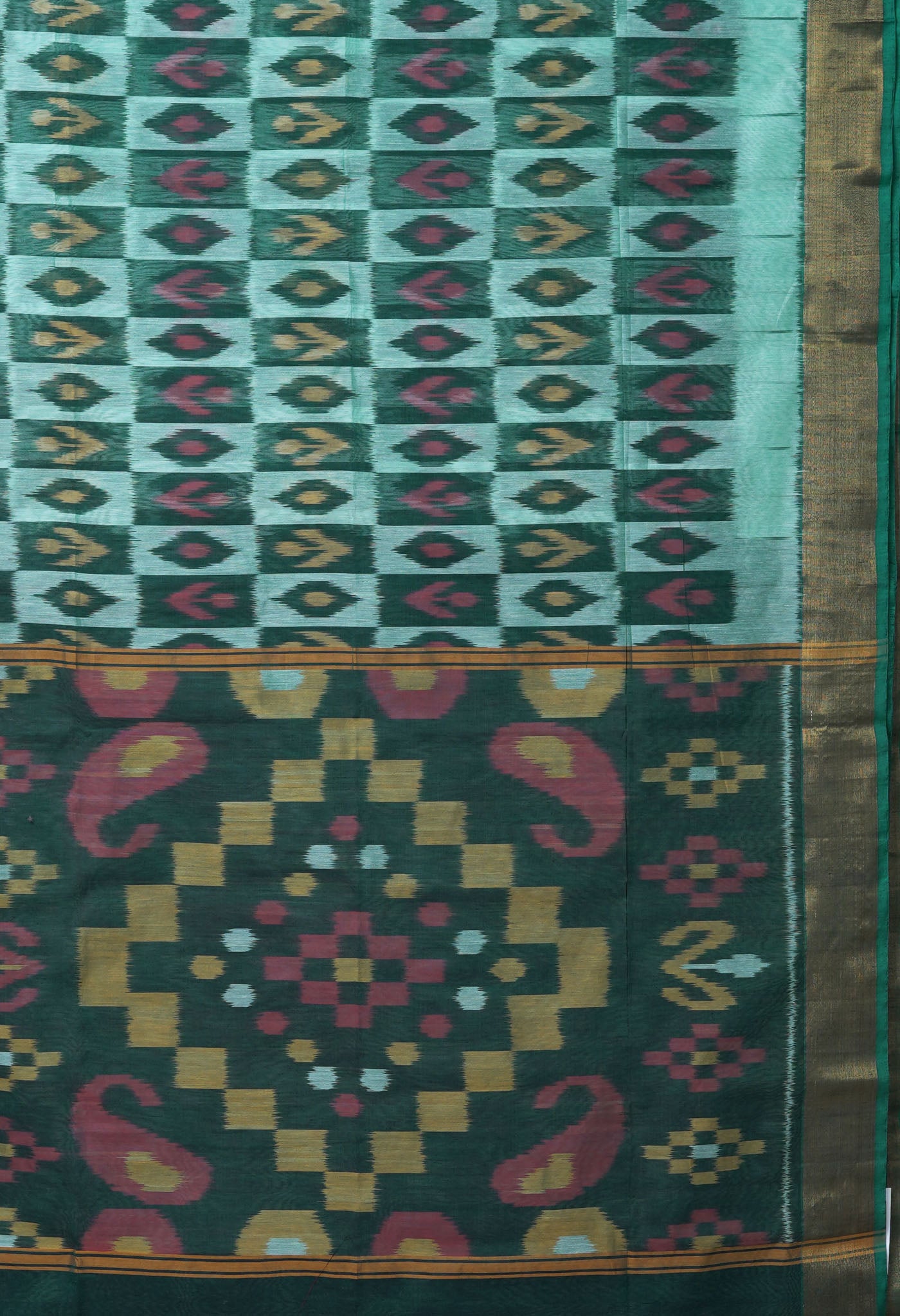 Green-Dark Green Pure Pochampally Cotton Silk Saree-UNM82280