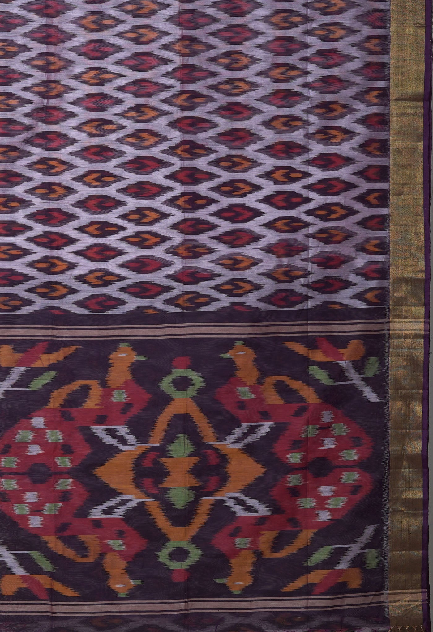 Beige-Dark Purple Pure Pochampally Cotton Silk Saree-UNM82281
