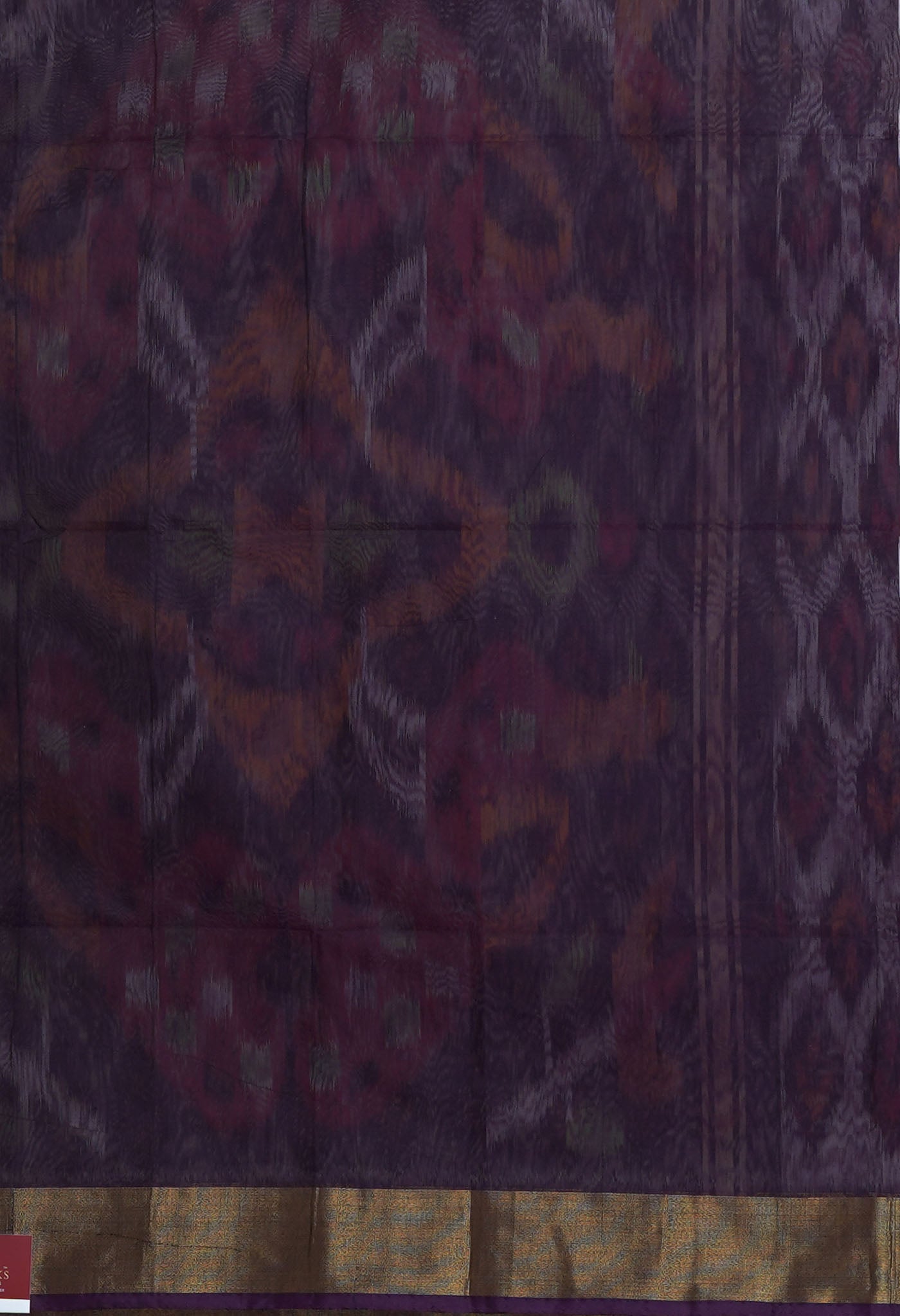 Beige-Dark Purple Pure Pochampally Cotton Silk Saree-UNM82281