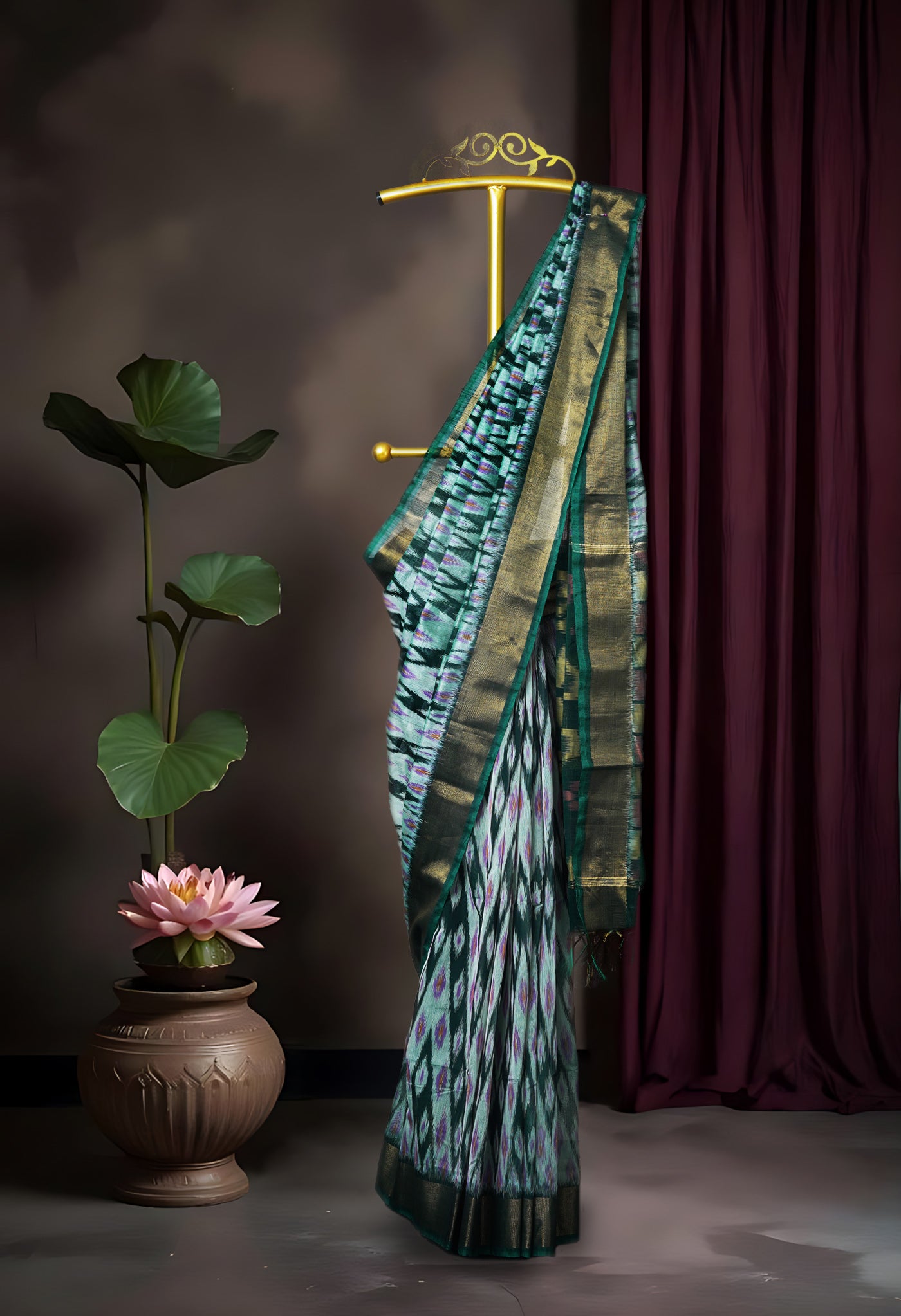 Green-Dark Green Pure Pochampally Cotton Silk Saree-UNM82283