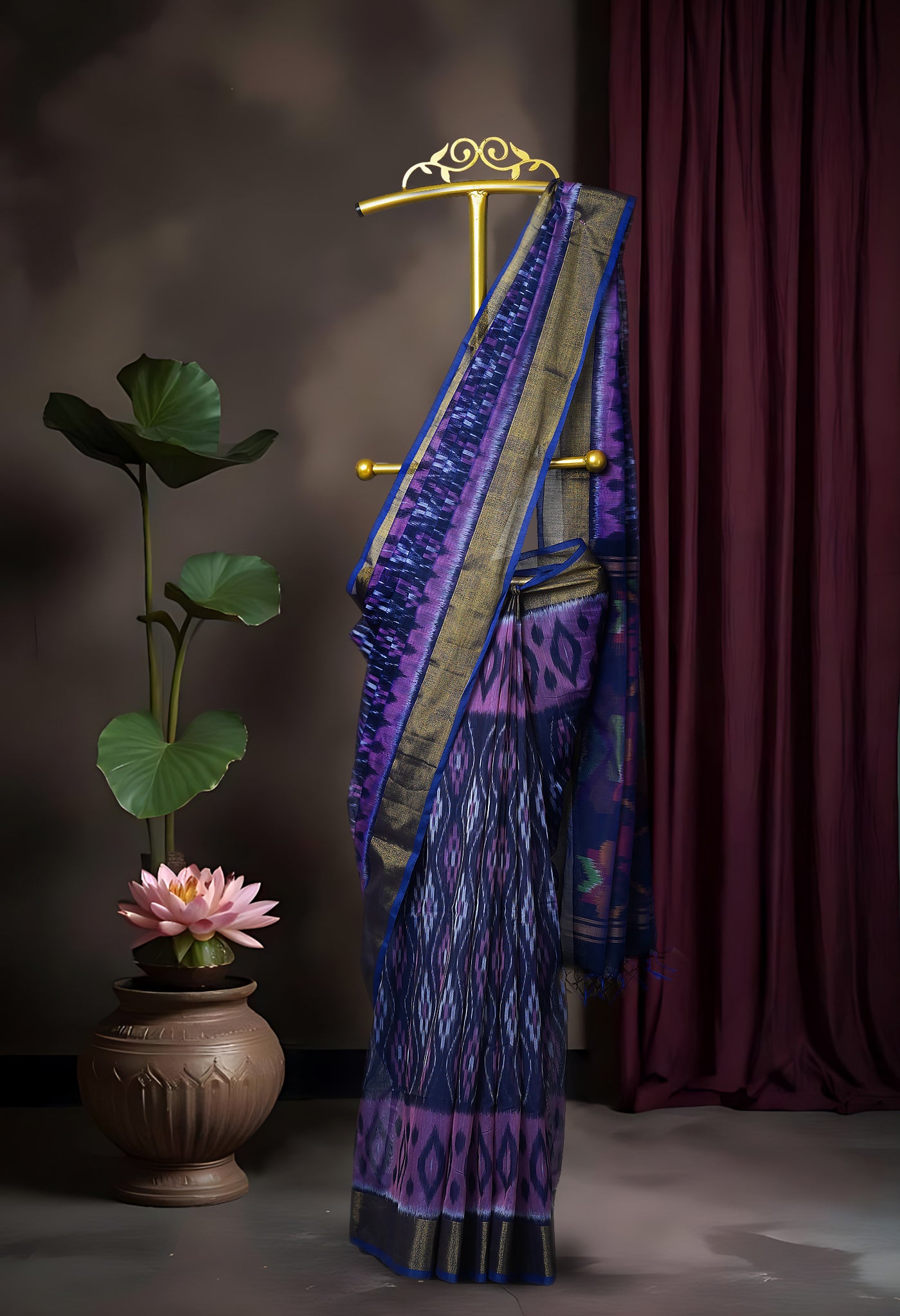 Dark Blue Pure Pochampally Cotton Silk Saree-UNM82287