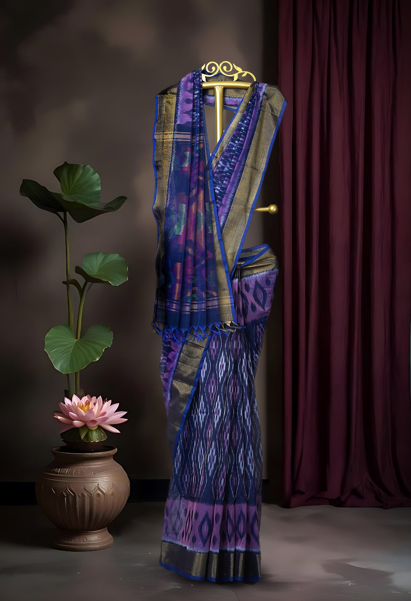 Dark Blue Pure Pochampally Cotton Silk Saree-UNM82287