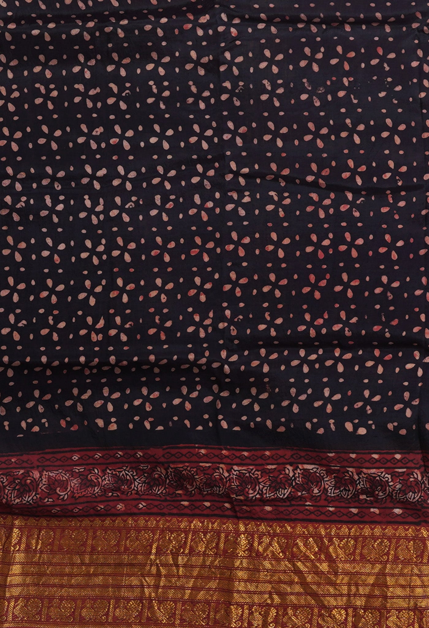 Black-Maroon Pure Ajrakh Printed Soft Silk Saree-UNM82288
