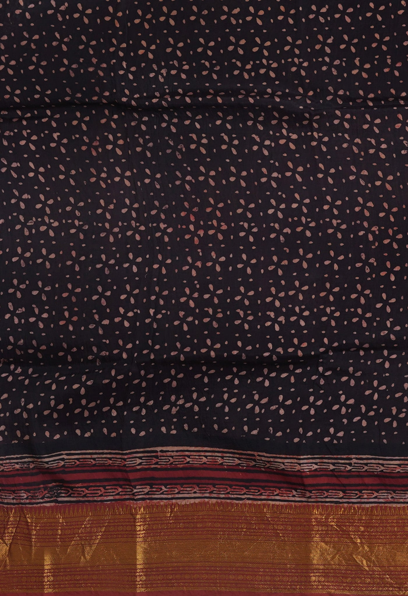 Black-Maroon Pure Ajrakh Printed Soft Silk Saree-UNM82291