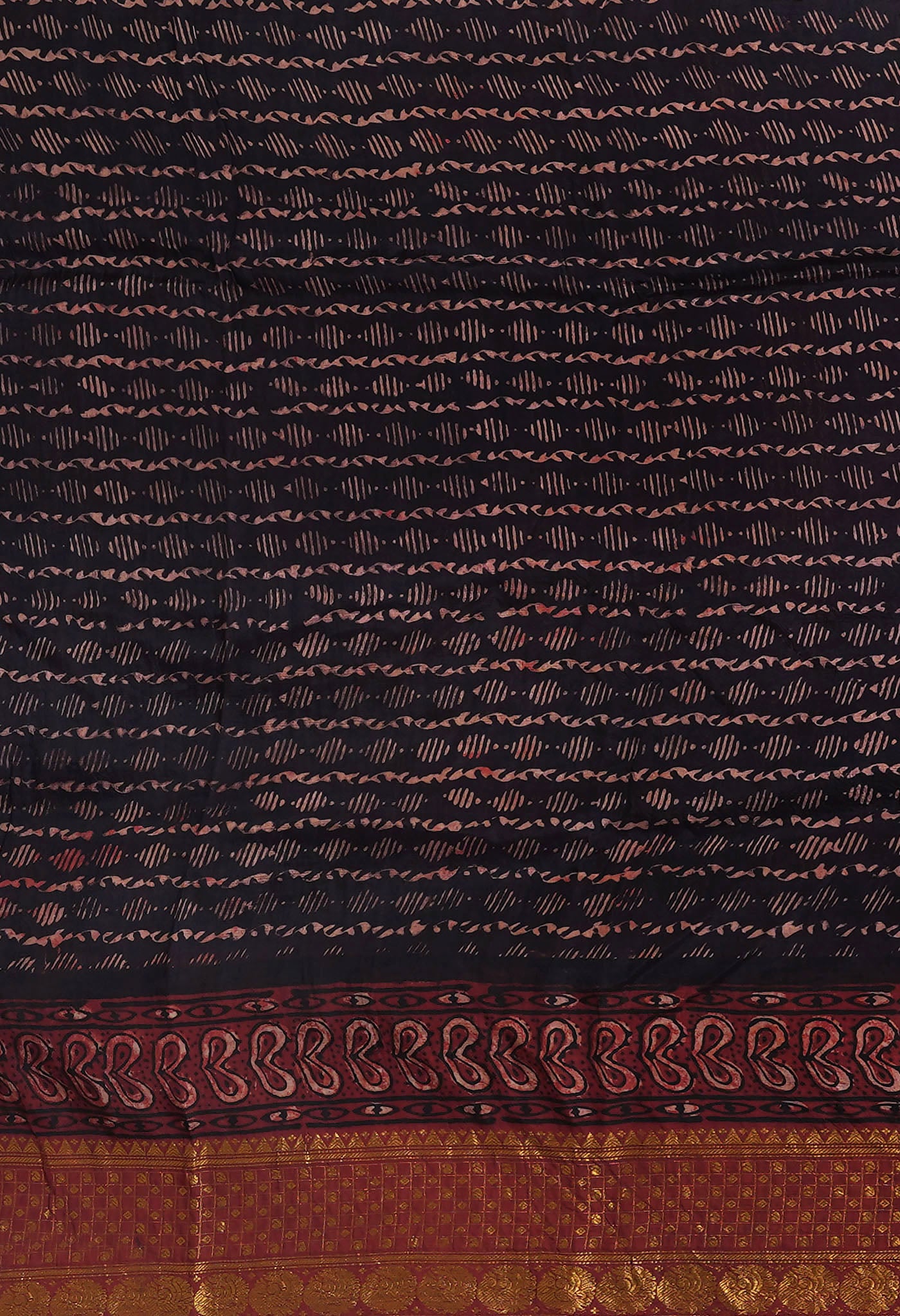 Black-Maroon Pure Ajrakh Printed Soft Silk Saree-UNM82292