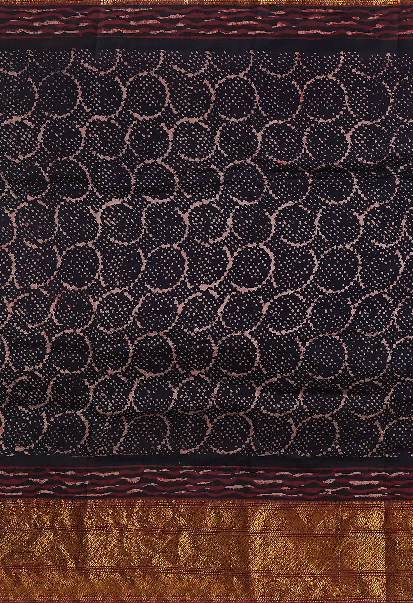 Black-Maroon Pure Ajrakh Printed Soft Silk Saree-UNM82308