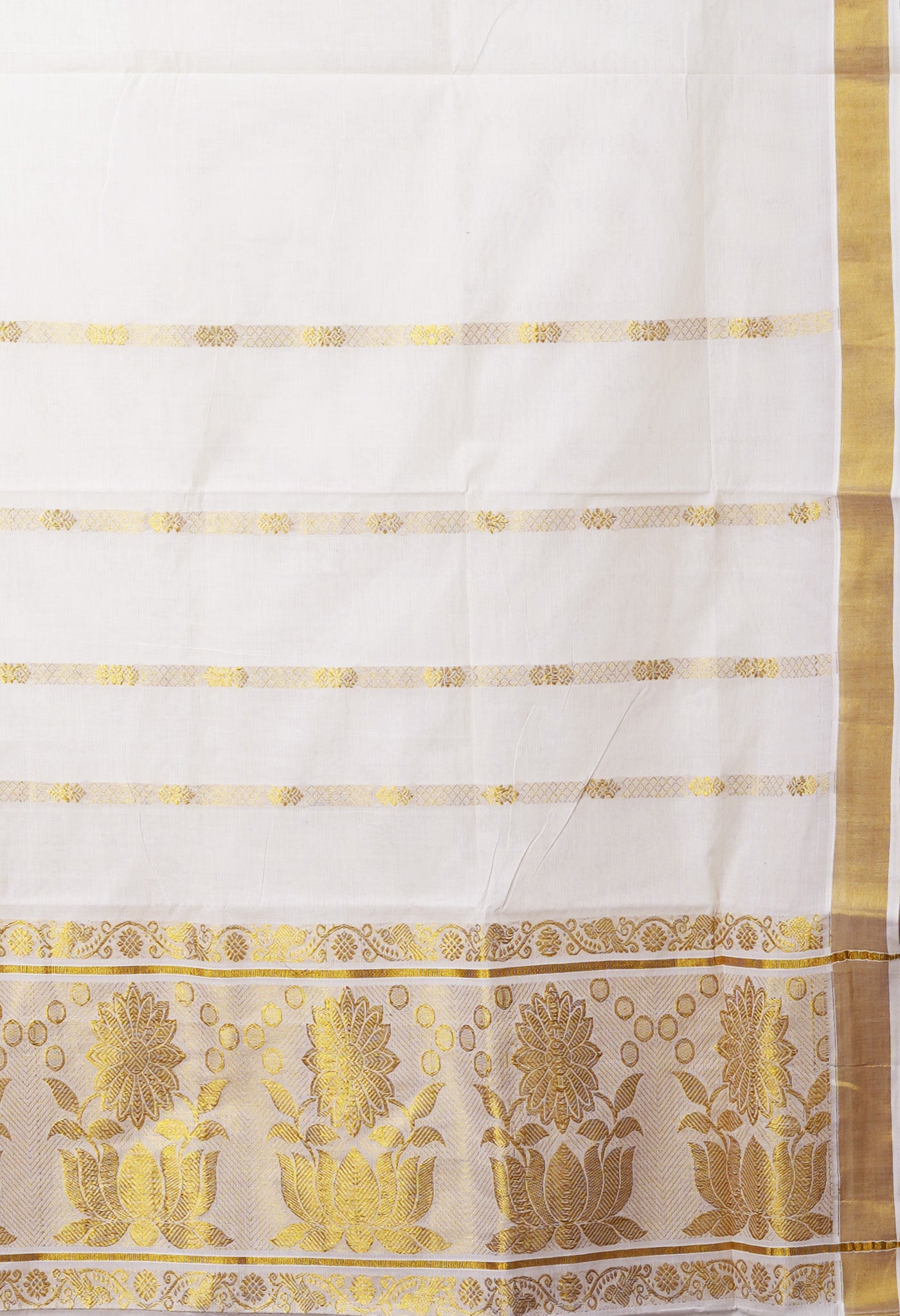 Ivory Pure Kerala Kasavu Cotton Saree-UNM82321