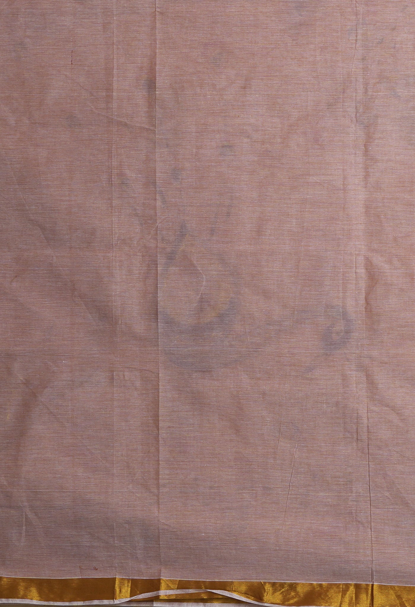 Ivory-Pale Orange Pure Brush Painted Kerala Kasavu Cotton Saree-UNM82330