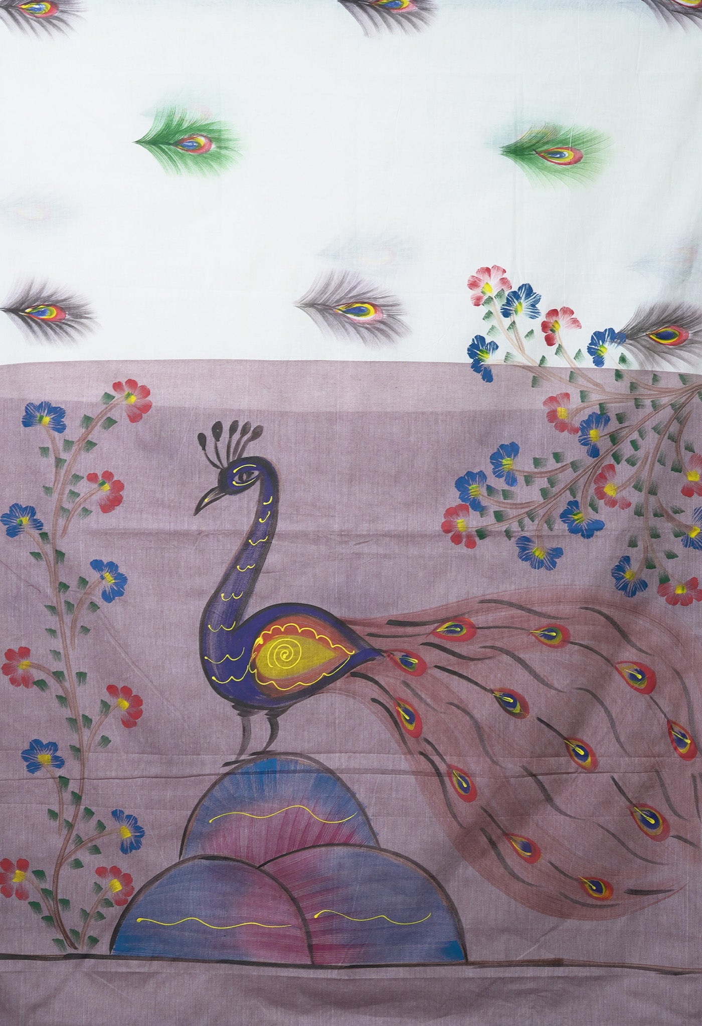 Ivory-Pale Maroon Pure Brush Painted Kerala Kasavu Cotton Saree-UNM82338