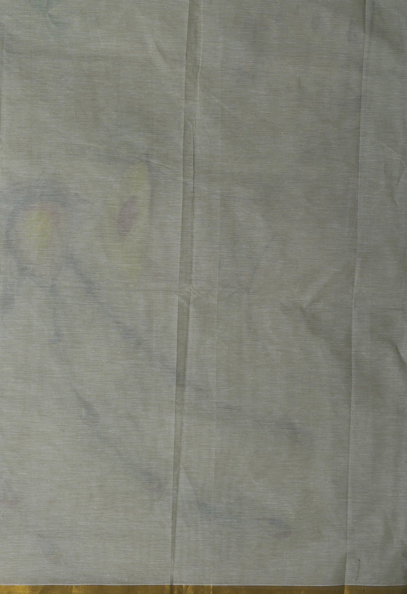 Ivory-Pale Olive Green Pure Brush Painted Kerala Kasavu Cotton Saree-UNM82345