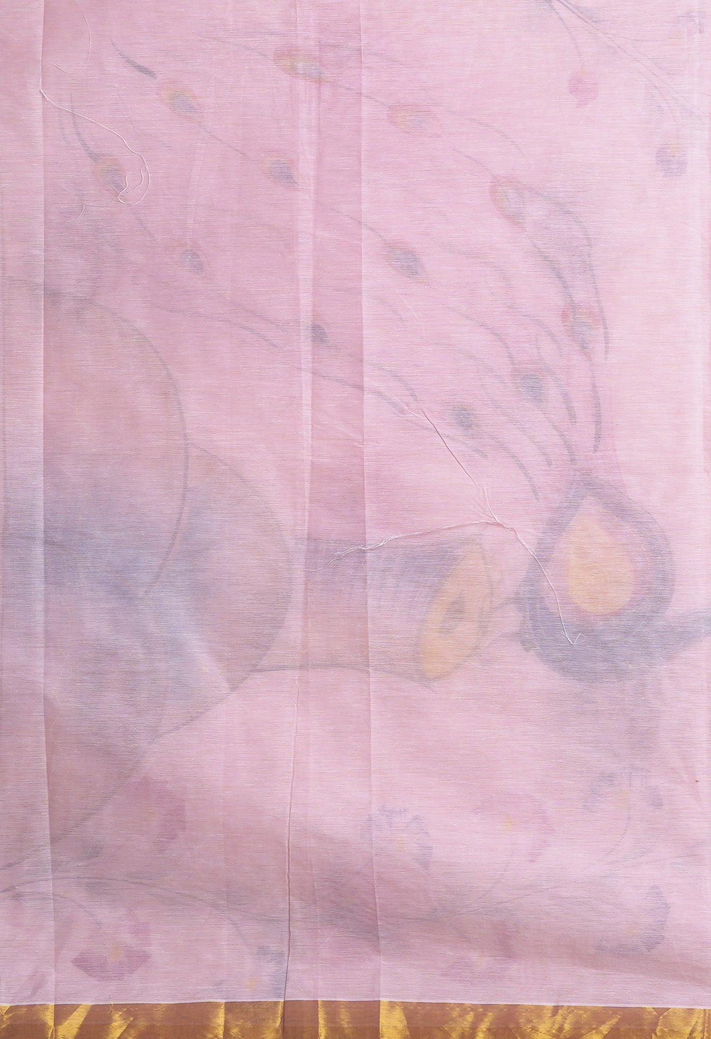 Ivory-Baby Pink Pure Brush Painted Kerala Kasavu Cotton Saree-UNM82347