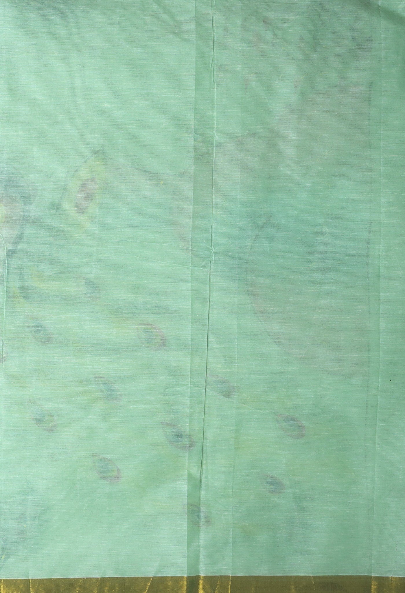 Ivory-Mint Green Pure Brush Painted Kerala Kasavu Cotton Saree-UNM82349