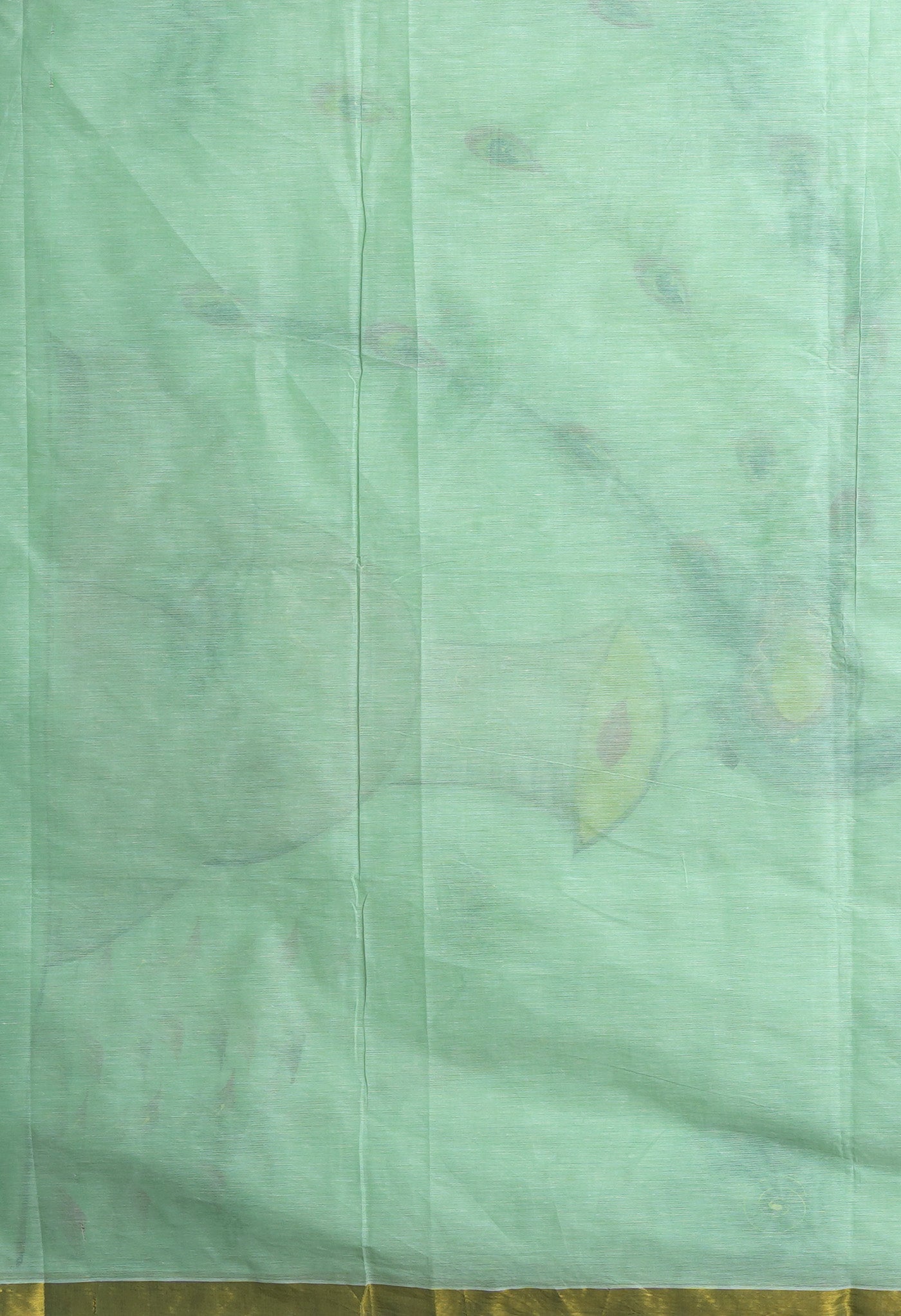 Ivory-Mint Green Pure Brush Painted Kerala Kasavu Cotton Saree-UNM82352