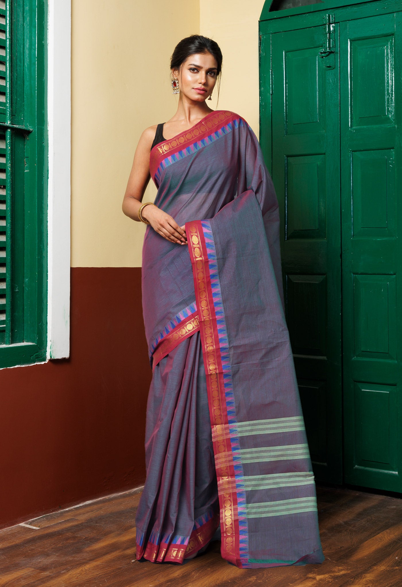 Peacock Green Pure Pavani Handcrafted Kanchi Cotton Saree-UNM82420