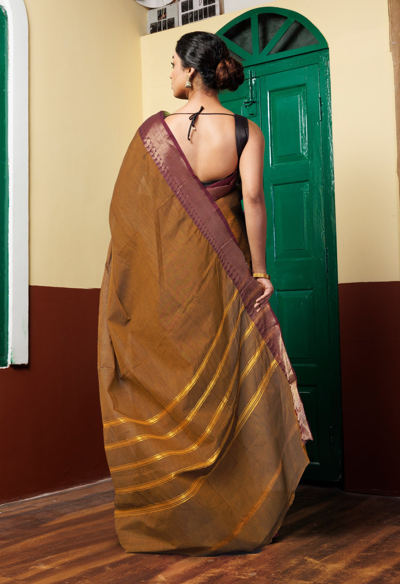 Rust Orange Pure Pavani Handcrafted Kanchi Cotton Saree-UNM82421