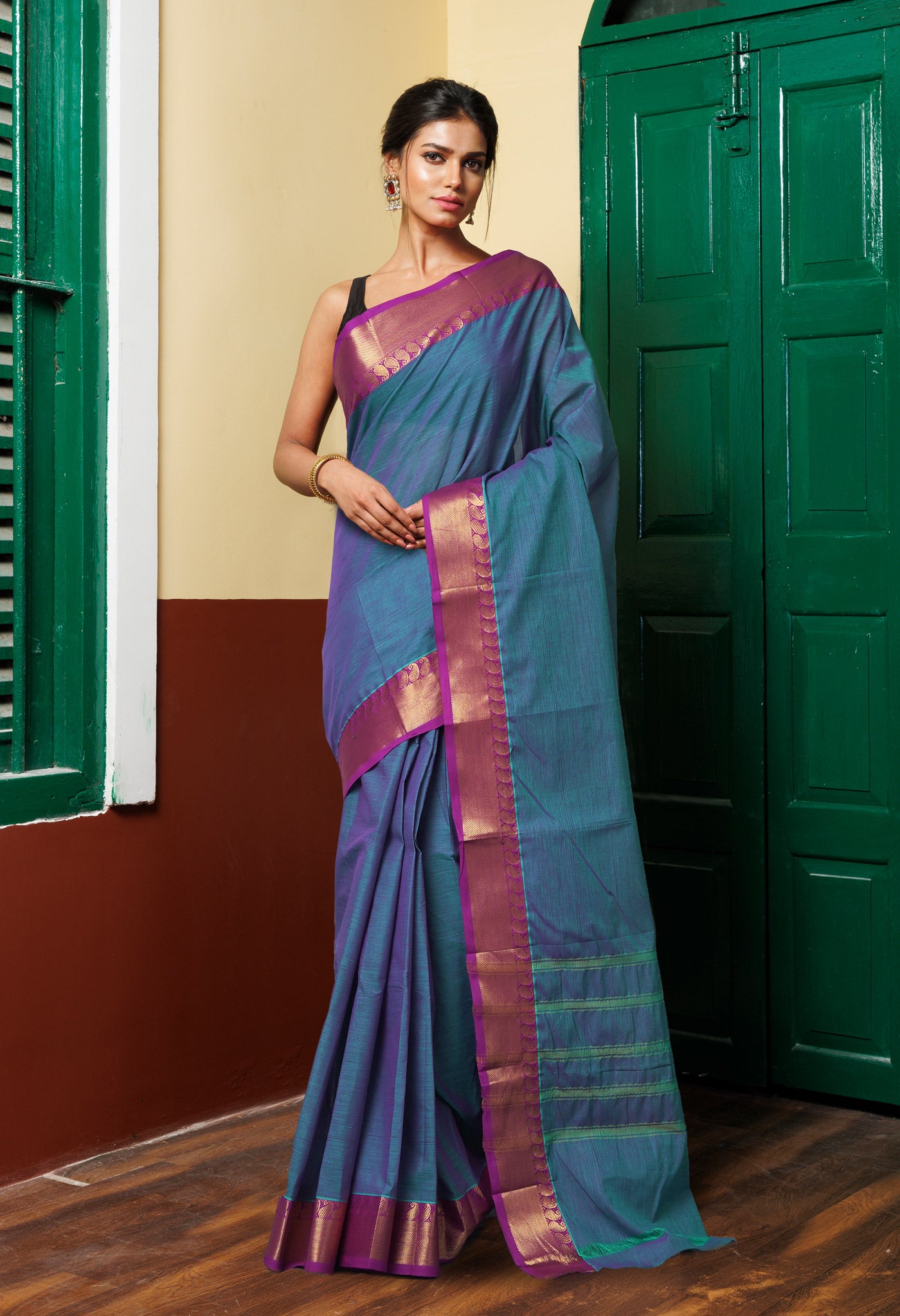 Green Pure Pavani Handcrafted Kanchi Cotton Saree-UNM82430
