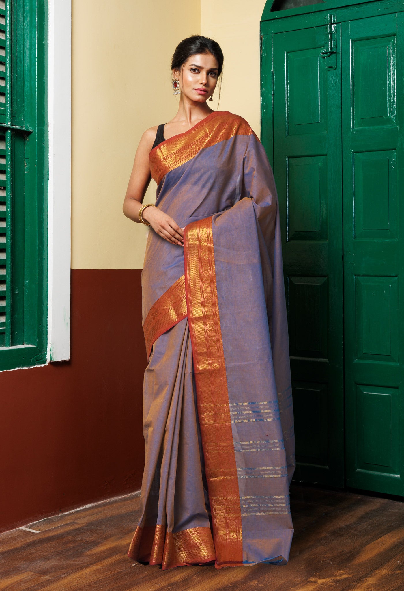 Copper Orange Pure Pavani Handcrafted Kanchi Cotton Saree-UNM82448