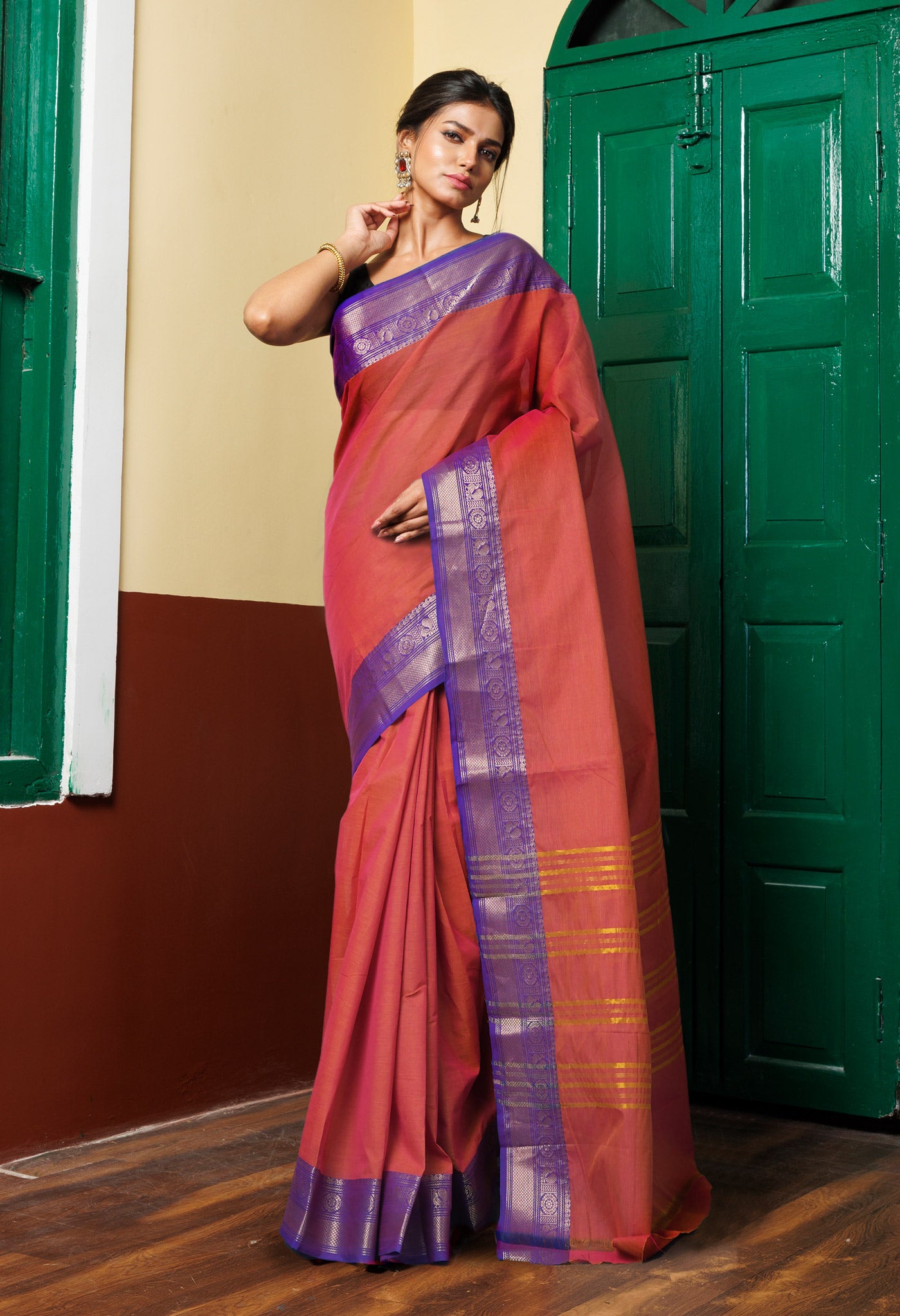 Orange Pure Pavani Handcrafted Kanchi Cotton Saree-UNM82449