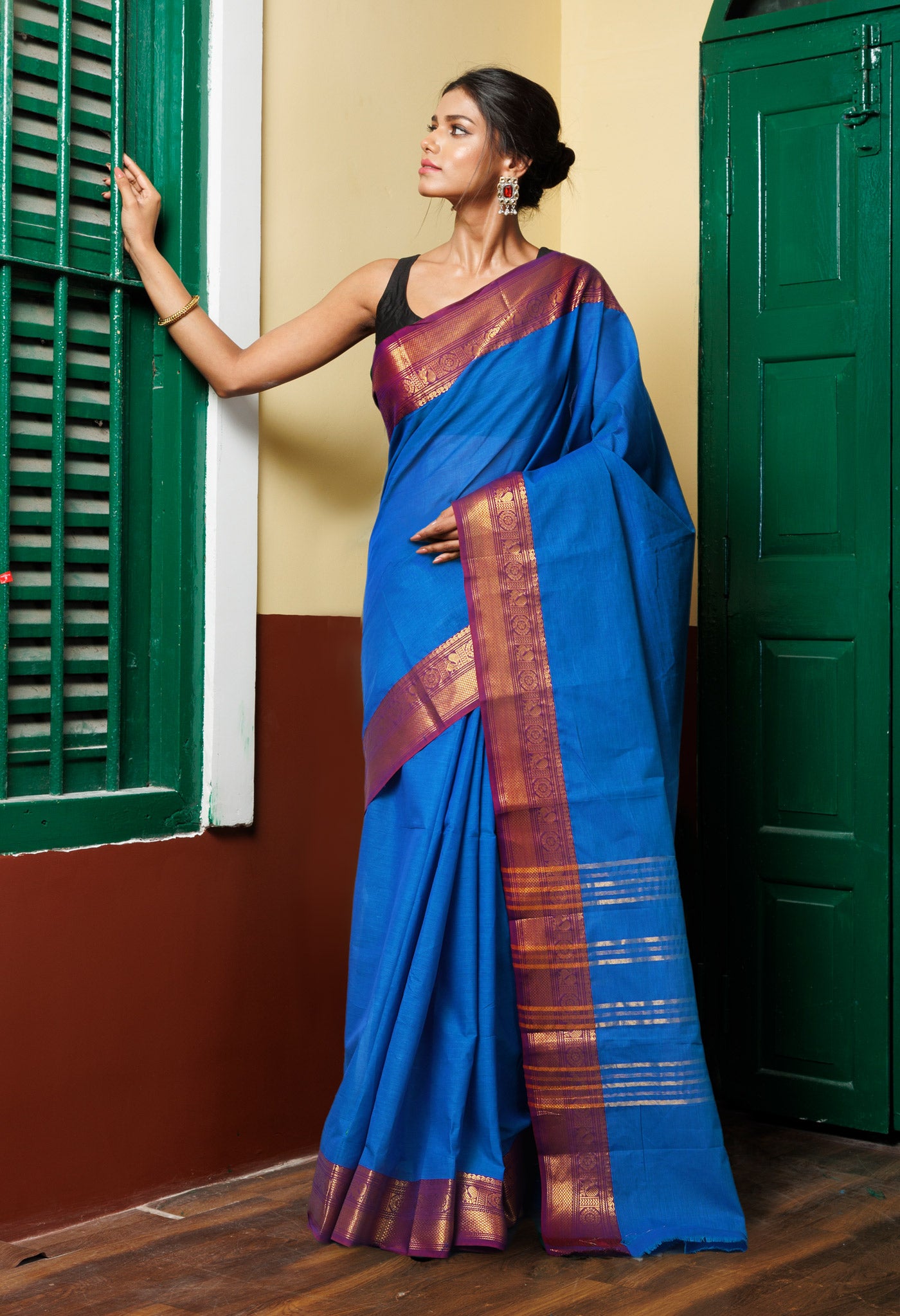 Blue Pure Pavani Handcrafted Kanchi Cotton Saree-UNM82452