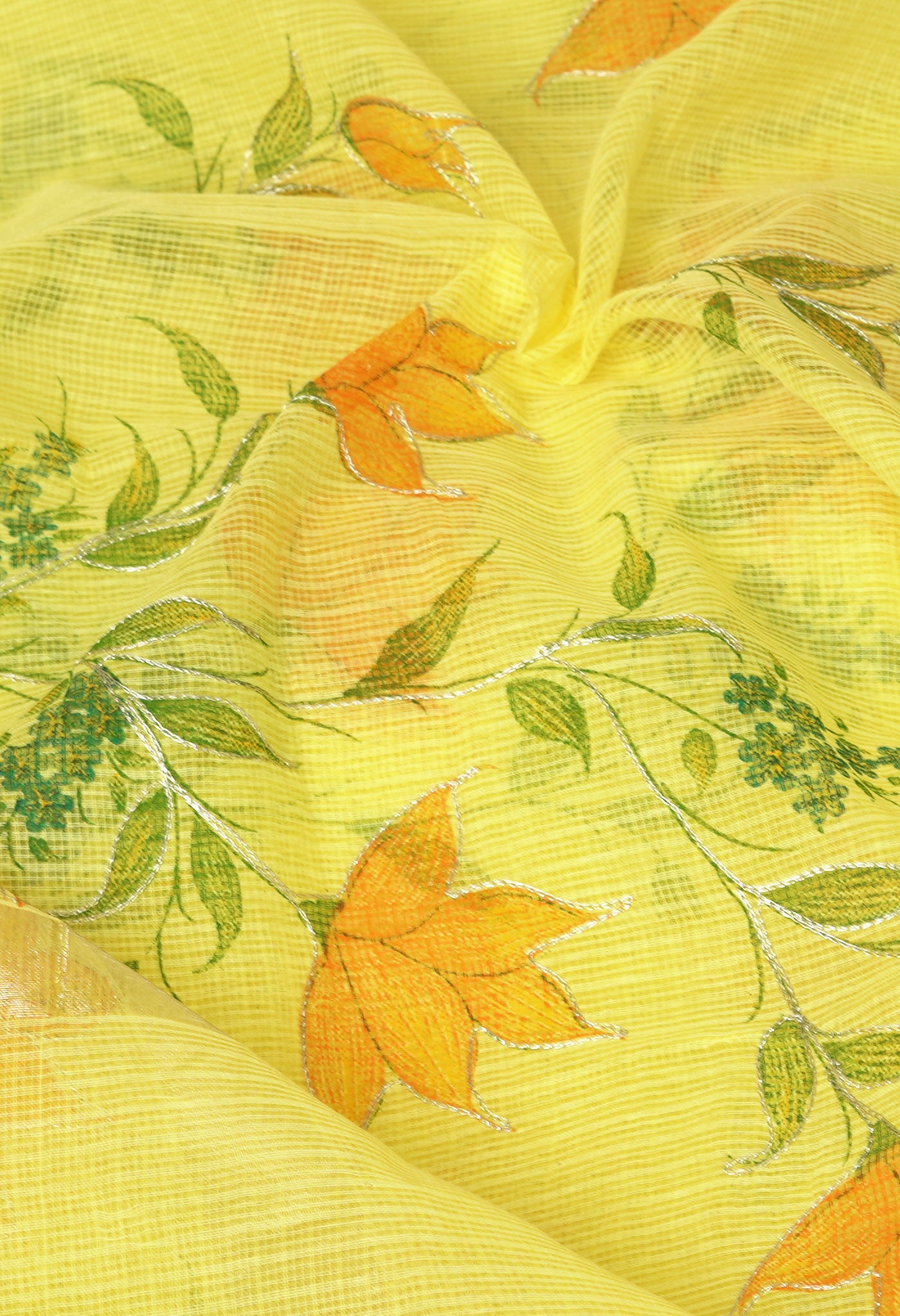 Yellow Pure Hand Painted With Emboridery Kota Saree-UNM82510