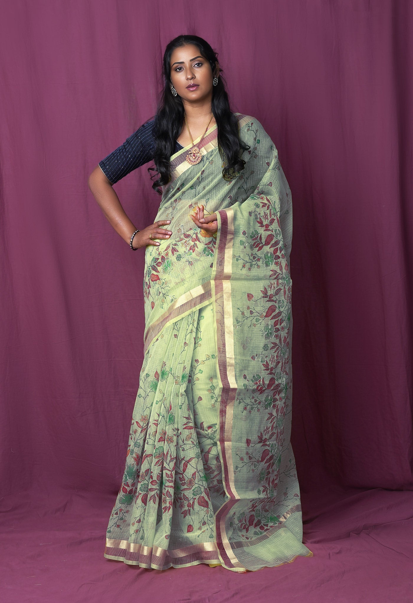 Green Pure Hand Painted With Emboridery Kota Saree-UNM82511
