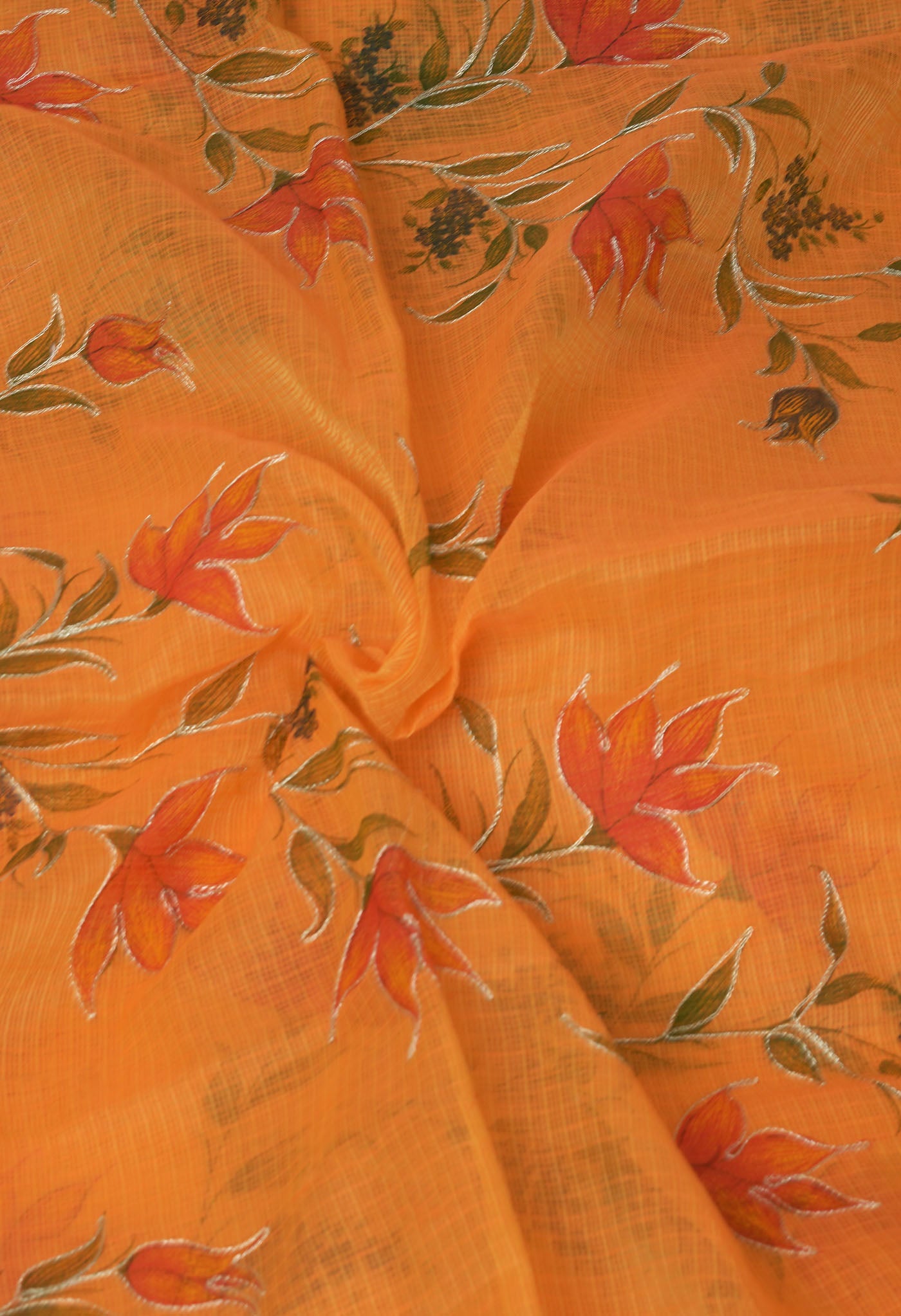 Orange Pure Hand Painted With Emboridery Kota Saree-UNM82512
