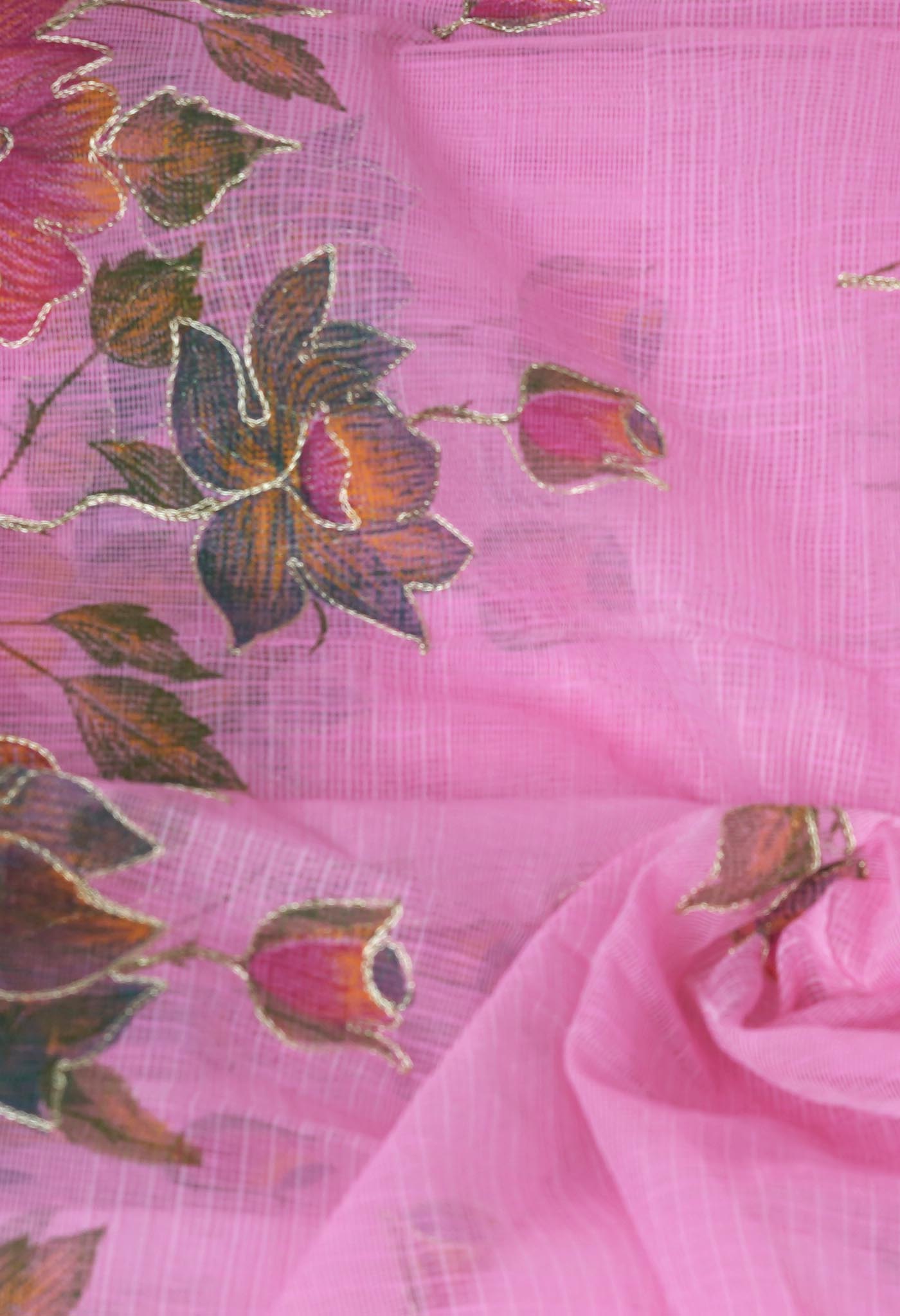 Pink Pure Hand Painted With Emboridery Kota Saree-UNM82514