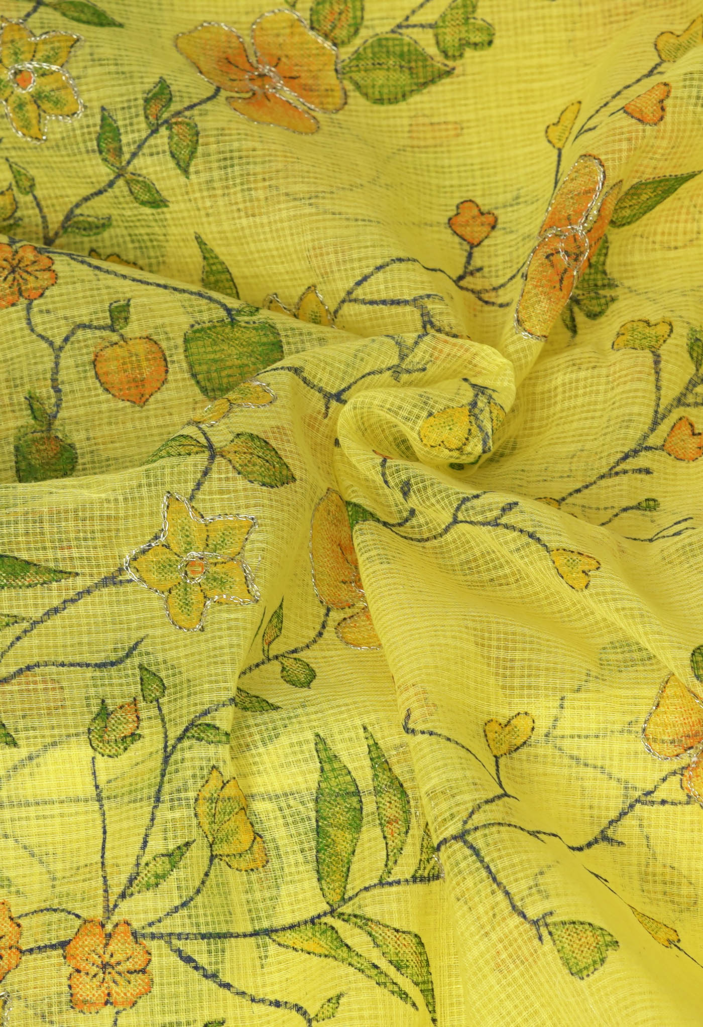 Yellow Pure Hand Painted With Emboridery Kota Saree-UNM82515