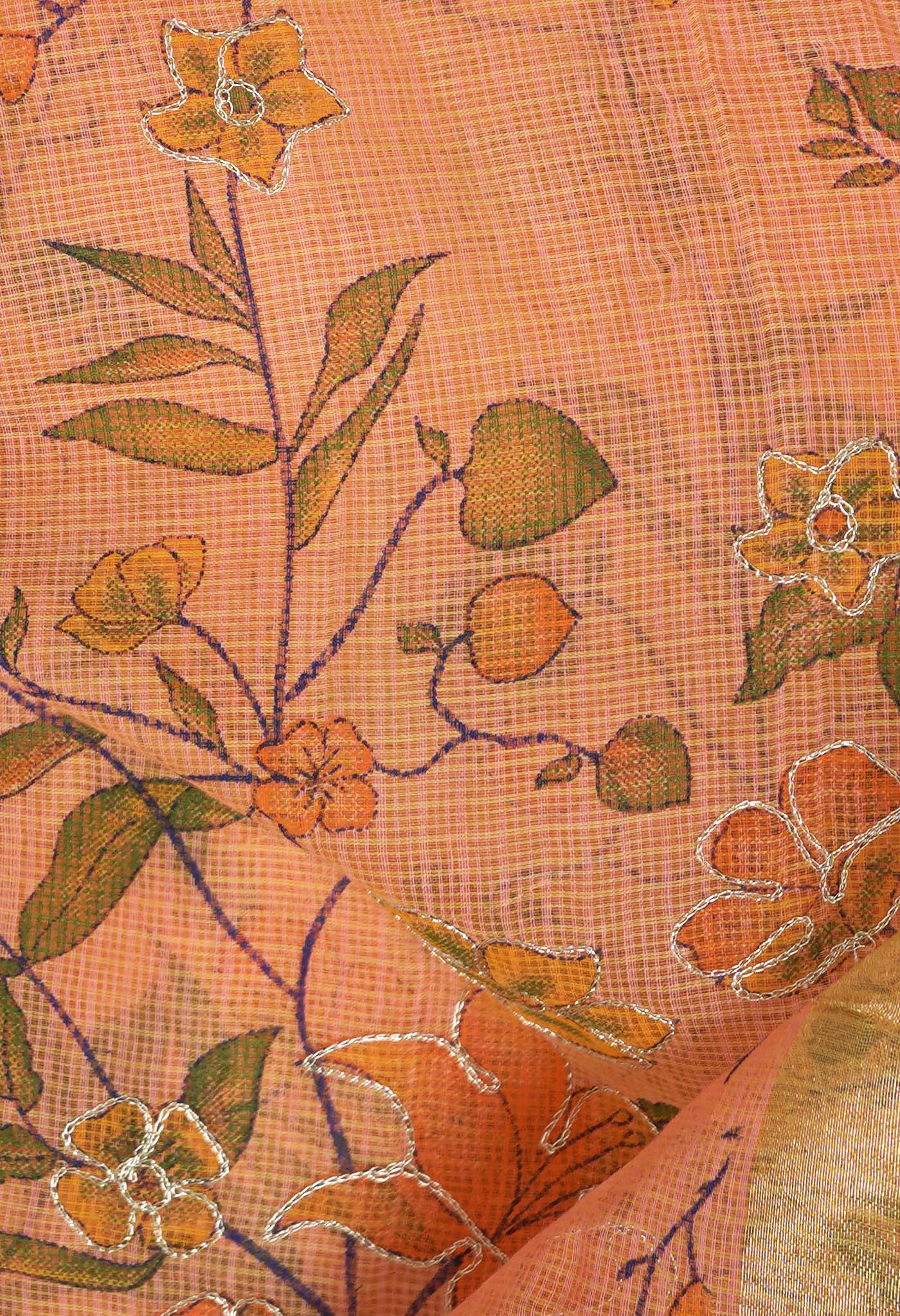 Orange Pure Hand Painted With Emboridery Kota Saree-UNM82521