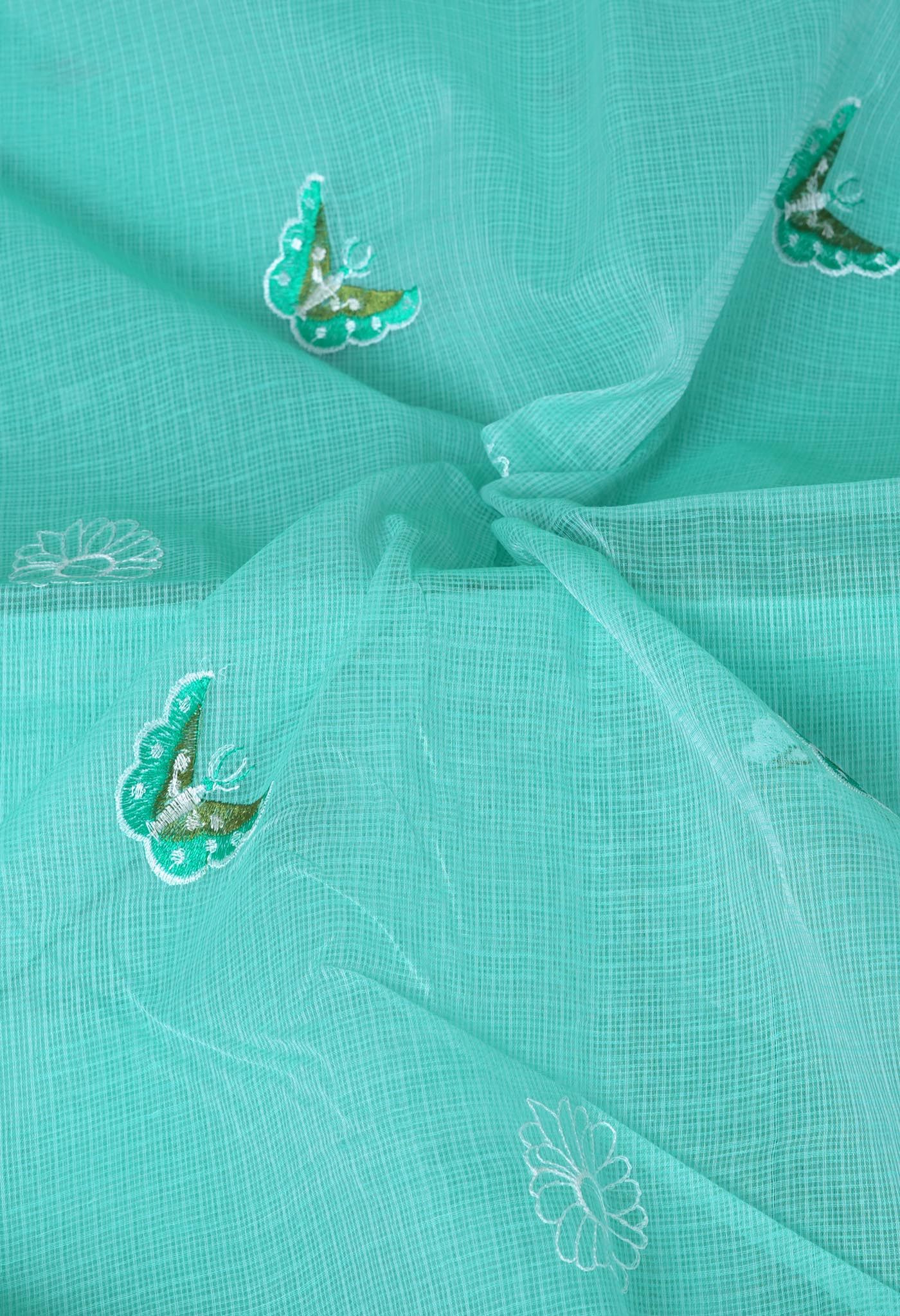 Turquoise Green Pure Emboridery Kota Saree-UNM82526