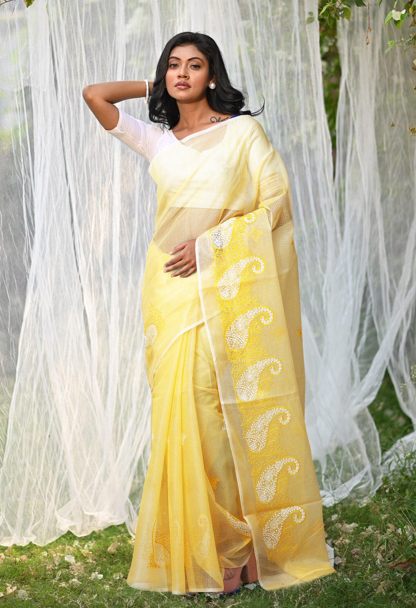 Yellow Pure Emboridery Kota Saree-UNM82550