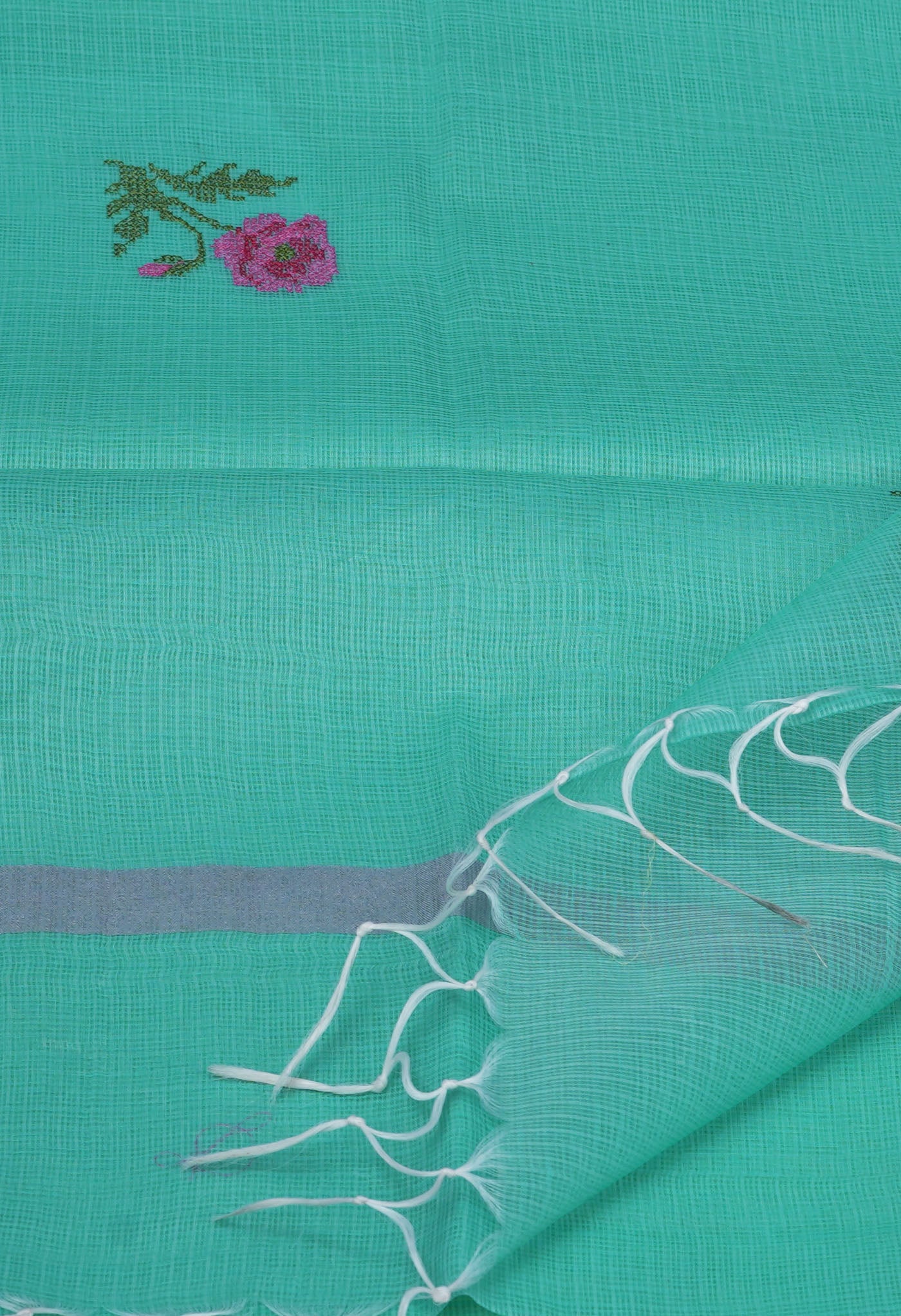 Turquoise Green Pure Emboridery Kota Saree-UNM82555