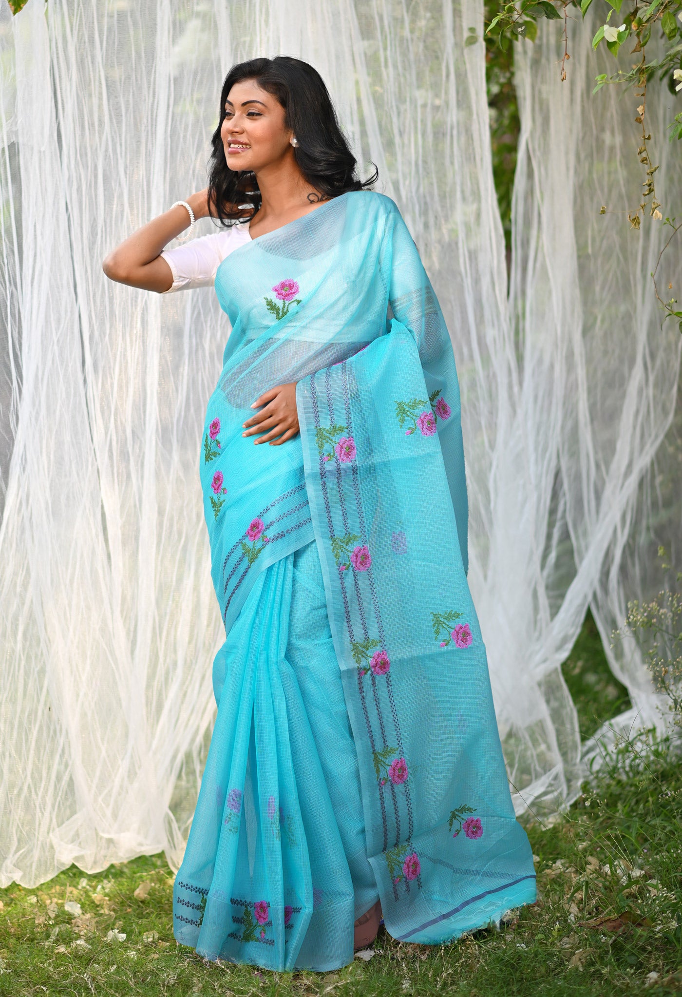 Blue Pure Emboridery Kota Saree-UNM82557