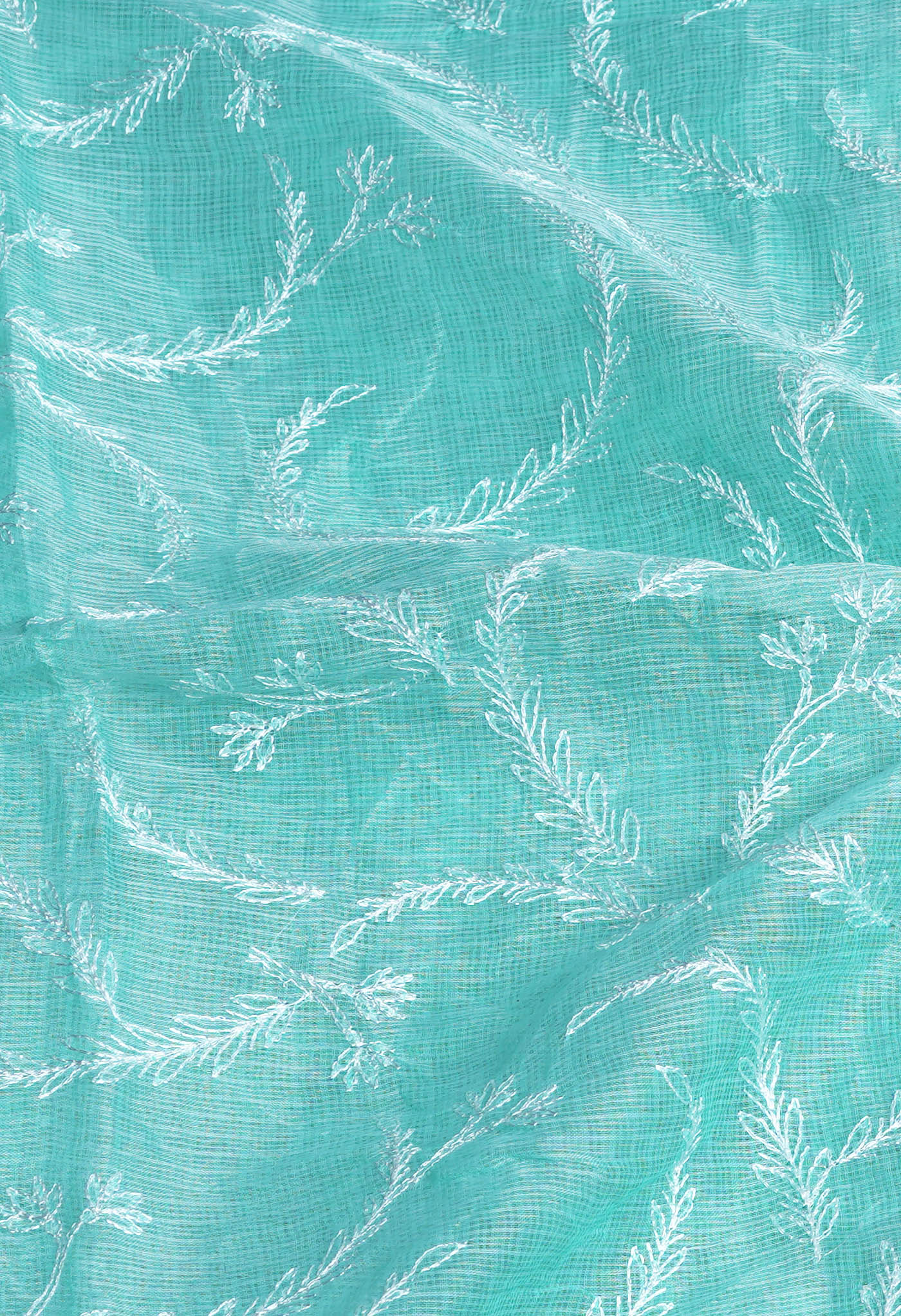 Turquoise Blue Pure Emboridery Kota Saree-UNM82593
