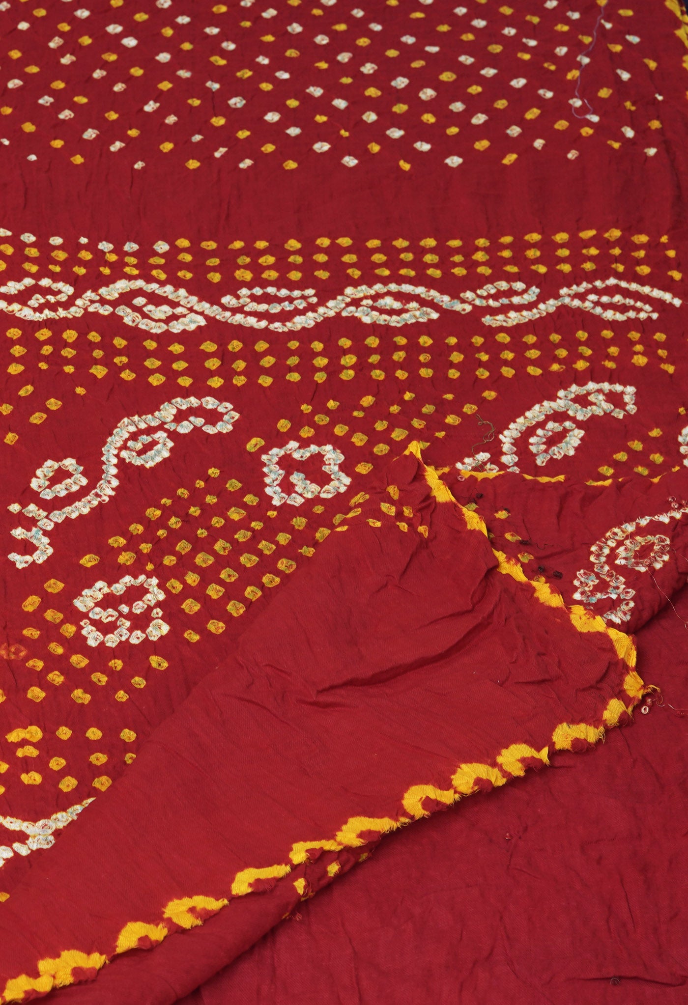 Cherry Red Pure Bandhani Mulmul Cotton Saree-UNM82596