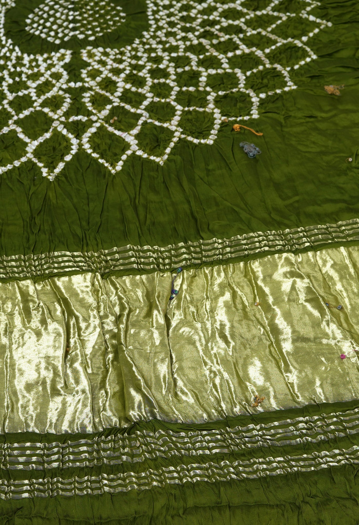 Olive Green Pure Bandhani Gaji Soft Silk Saree-UNM82600