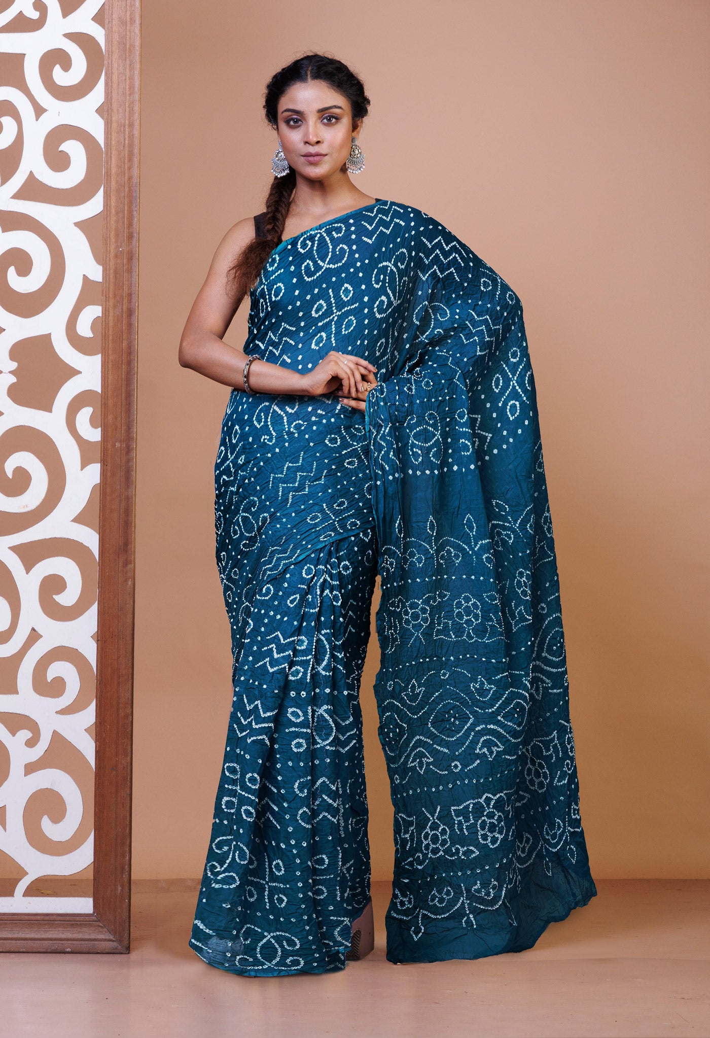 Peacock Blue Pure Bandhani Mulmul Cotton Saree-UNM82610