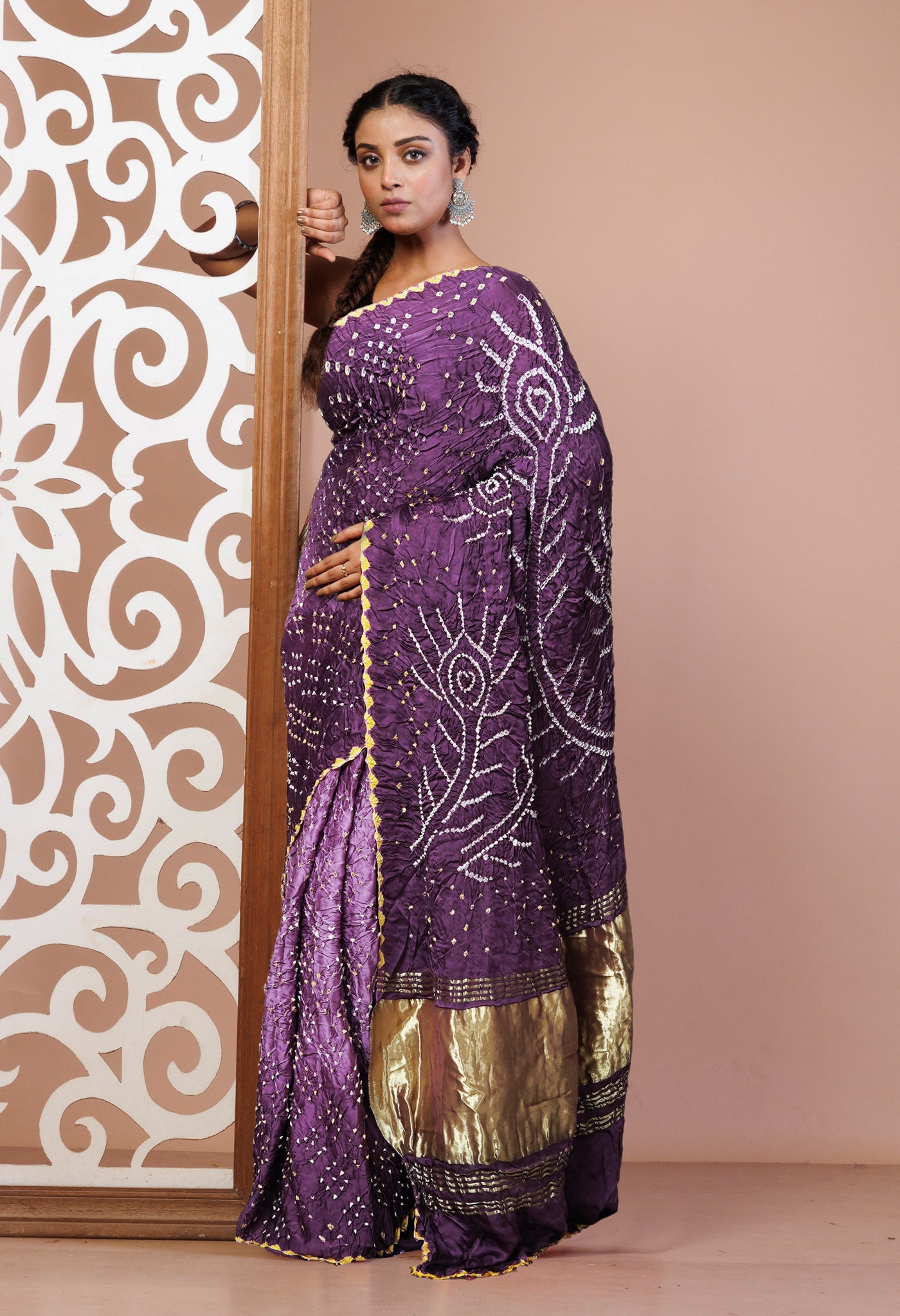 Plum Purple Pure Bandhani Gaji Soft Silk Saree-UNM82626