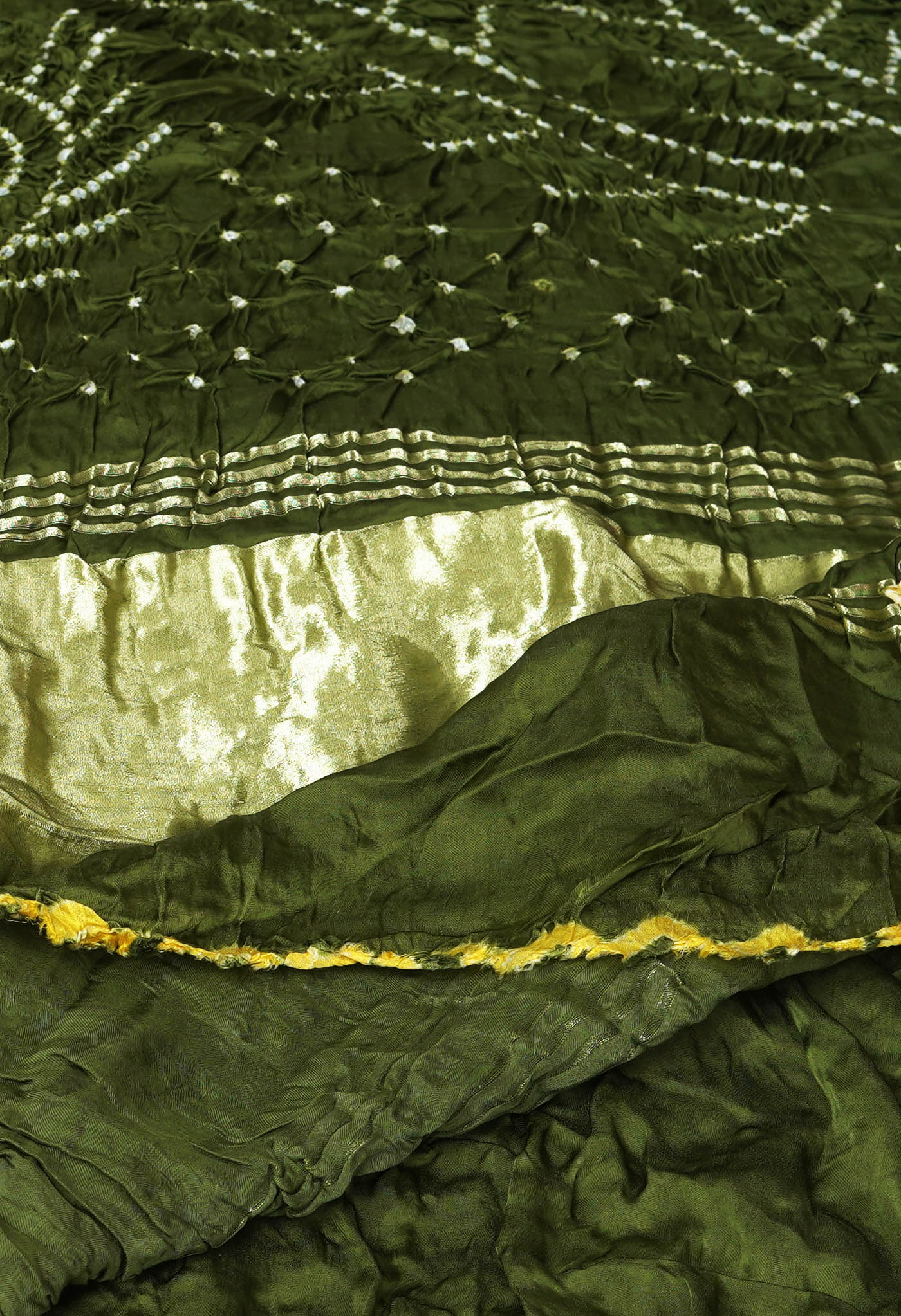 Olive Green Pure Bandhani Gaji Soft Silk Saree-UNM82627