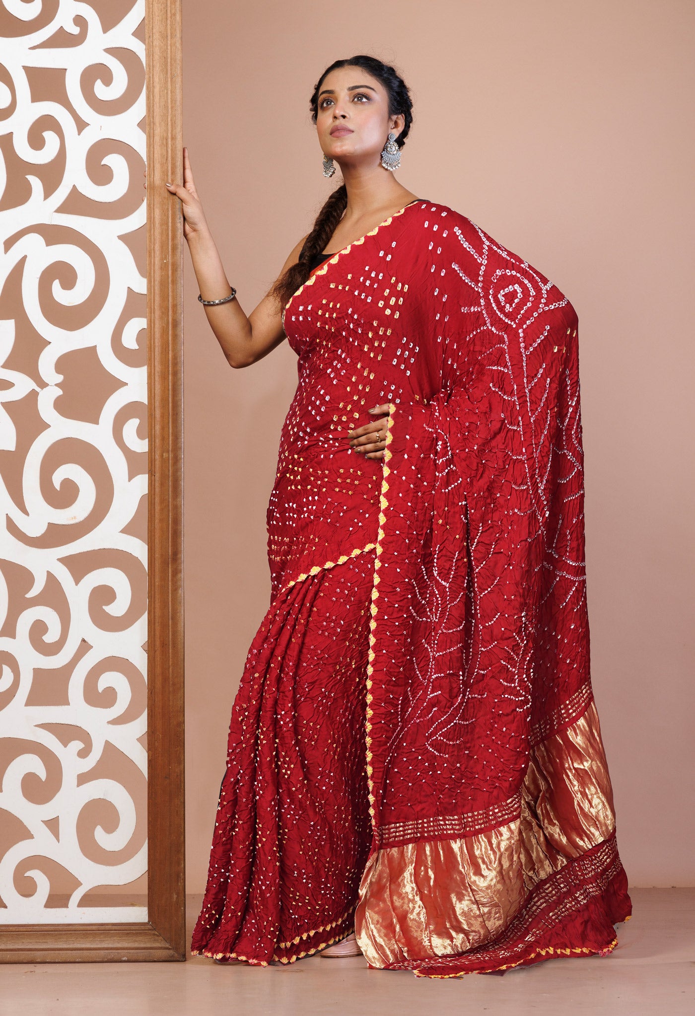 Cherry Red Pure Bandhani Gaji Soft Silk Saree-UNM82629