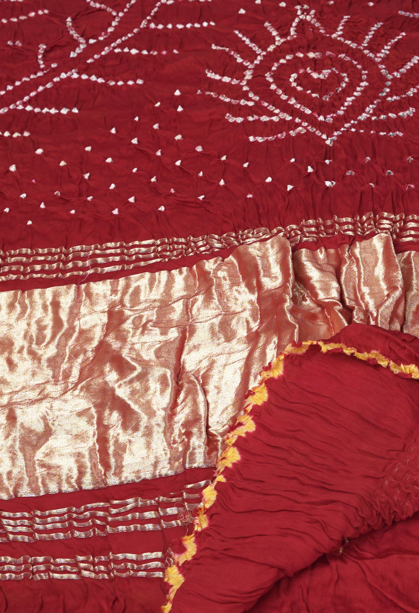 Cherry Red Pure Bandhani Gaji Soft Silk Saree-UNM82629