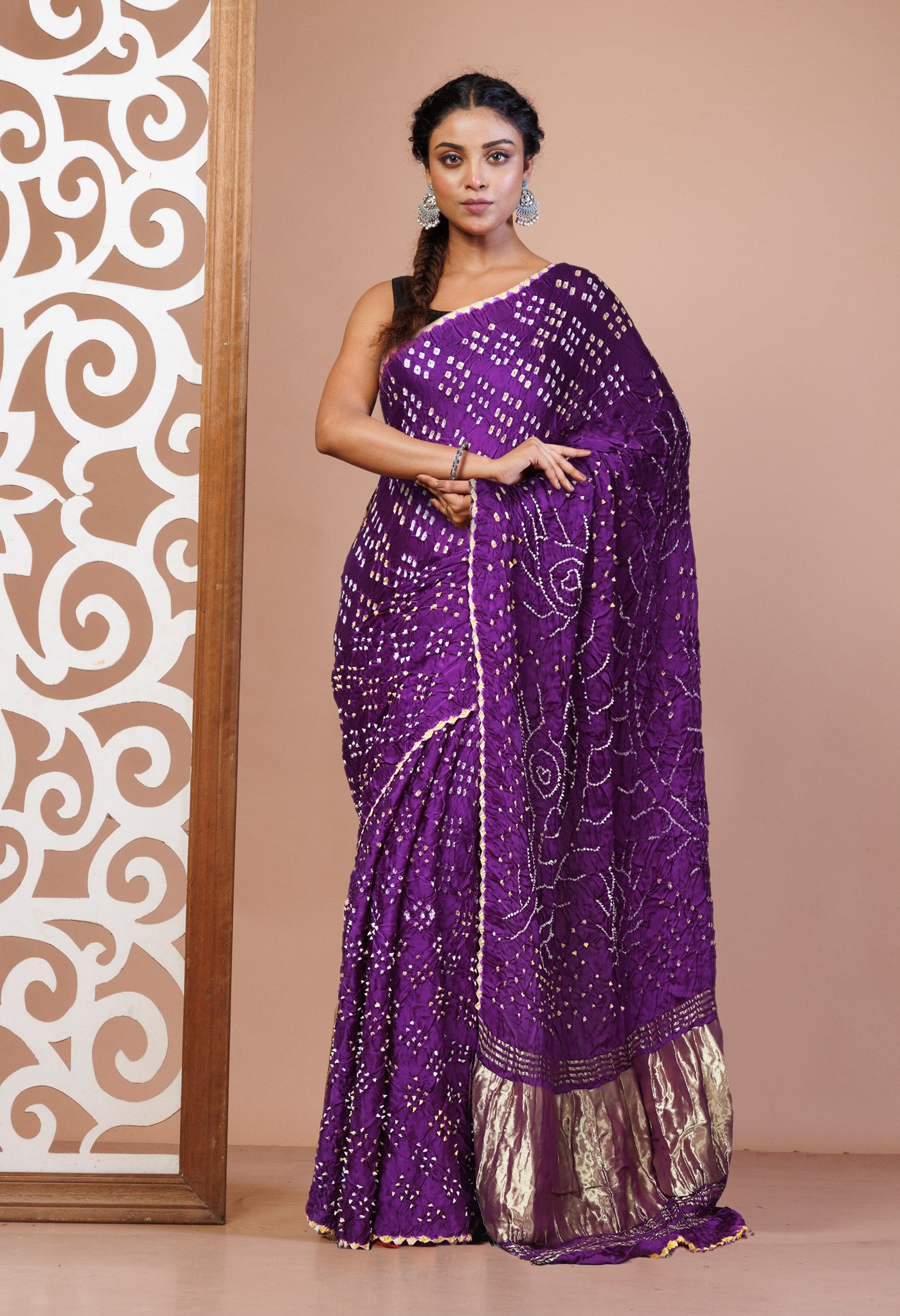 Purple Pure Bandhani Gaji Soft Silk Saree-UNM82630