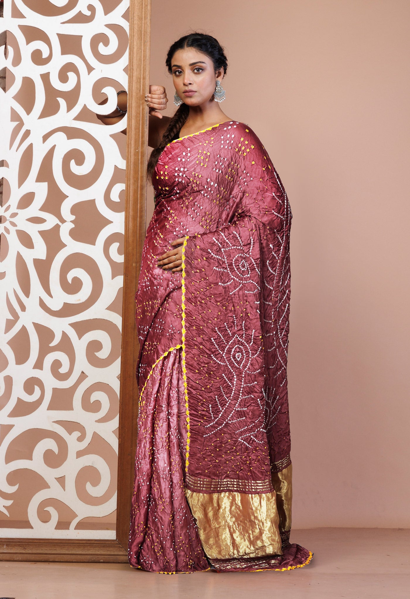 Mavu Pink Pure Bandhani Gaji Soft Silk Saree-UNM82633