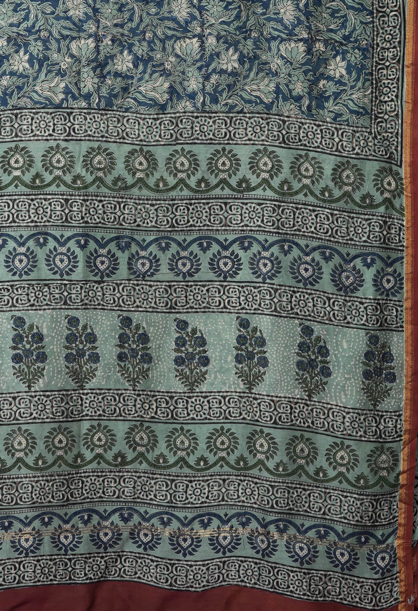 Blue Pure Bagru Kalamkari Printed Chanderi Sico Saree-UNM82635