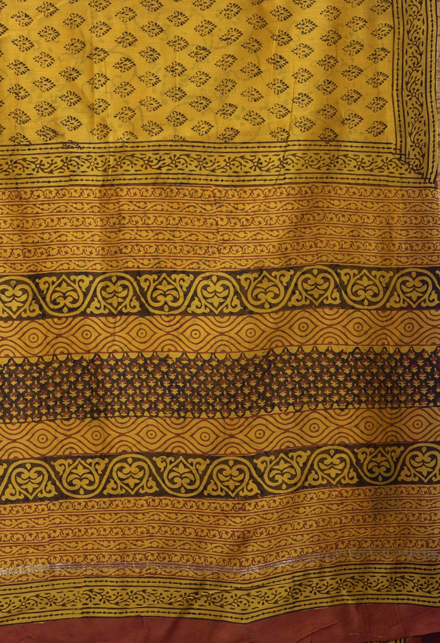 Yellow Pure Bagru Kalamkari Printed Chanderi Sico Saree-UNM82637